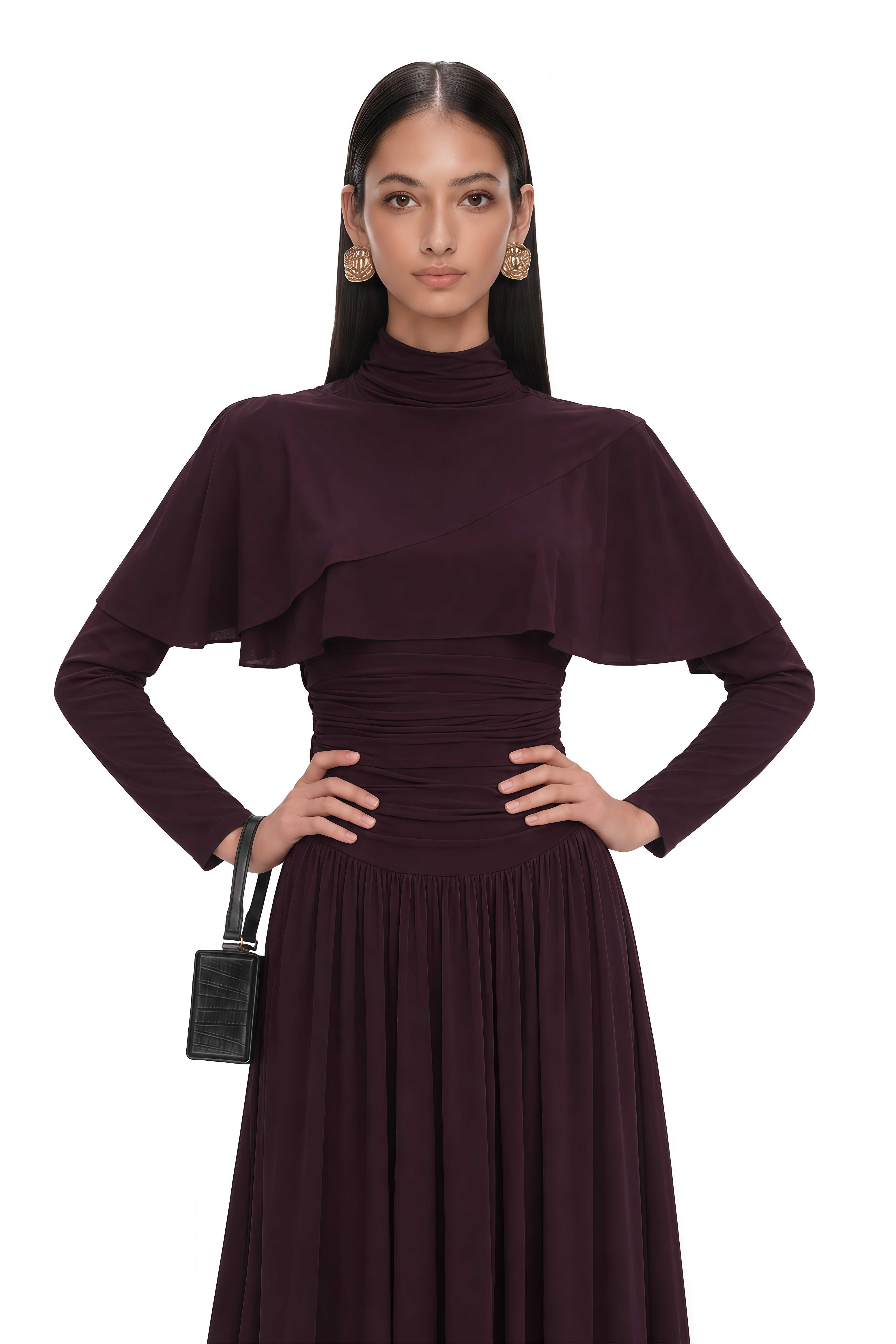 Camille Red Ruched Midi Dress with Flap Design Detail