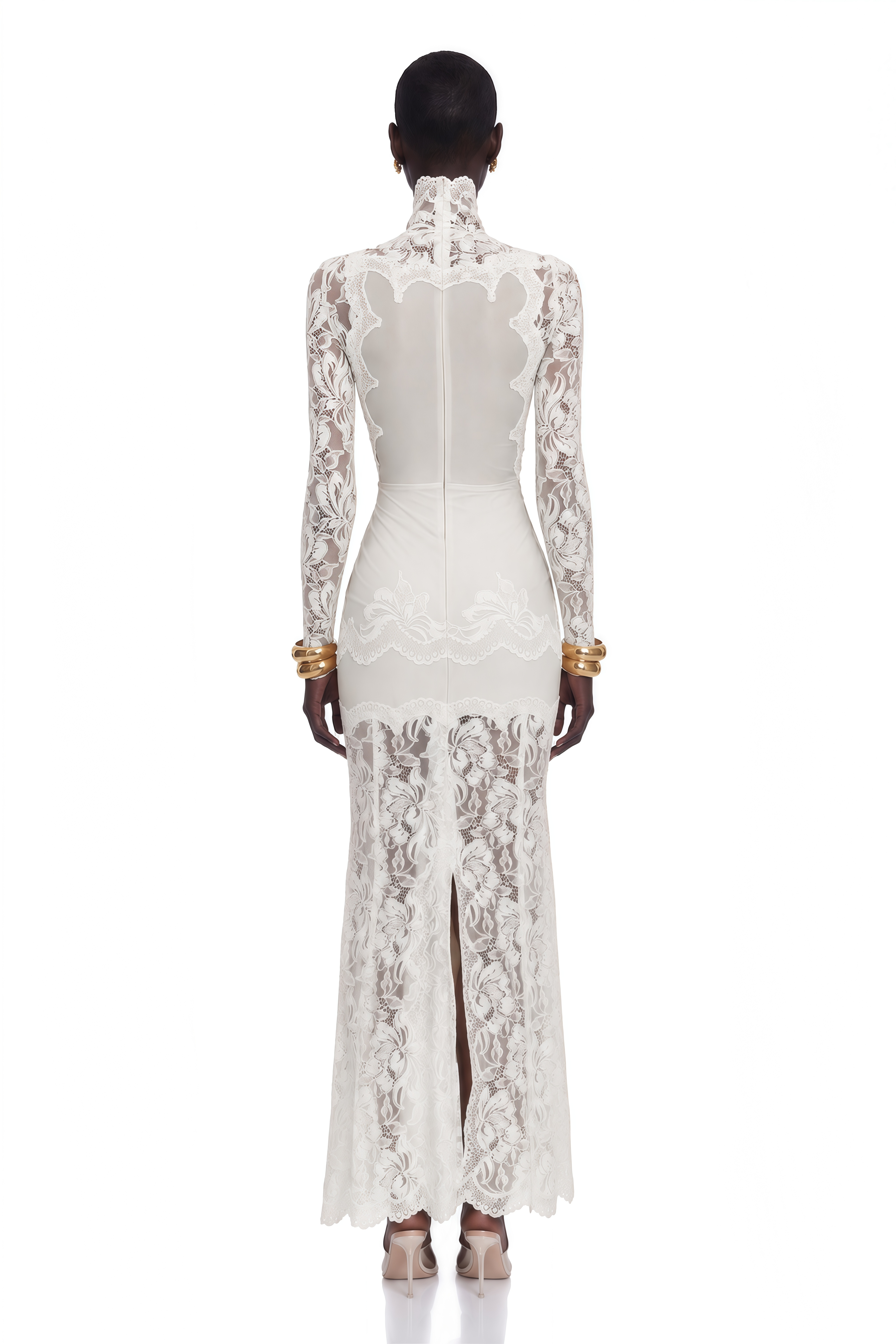 Airelle White Satin Panel Lace Maxi Dress