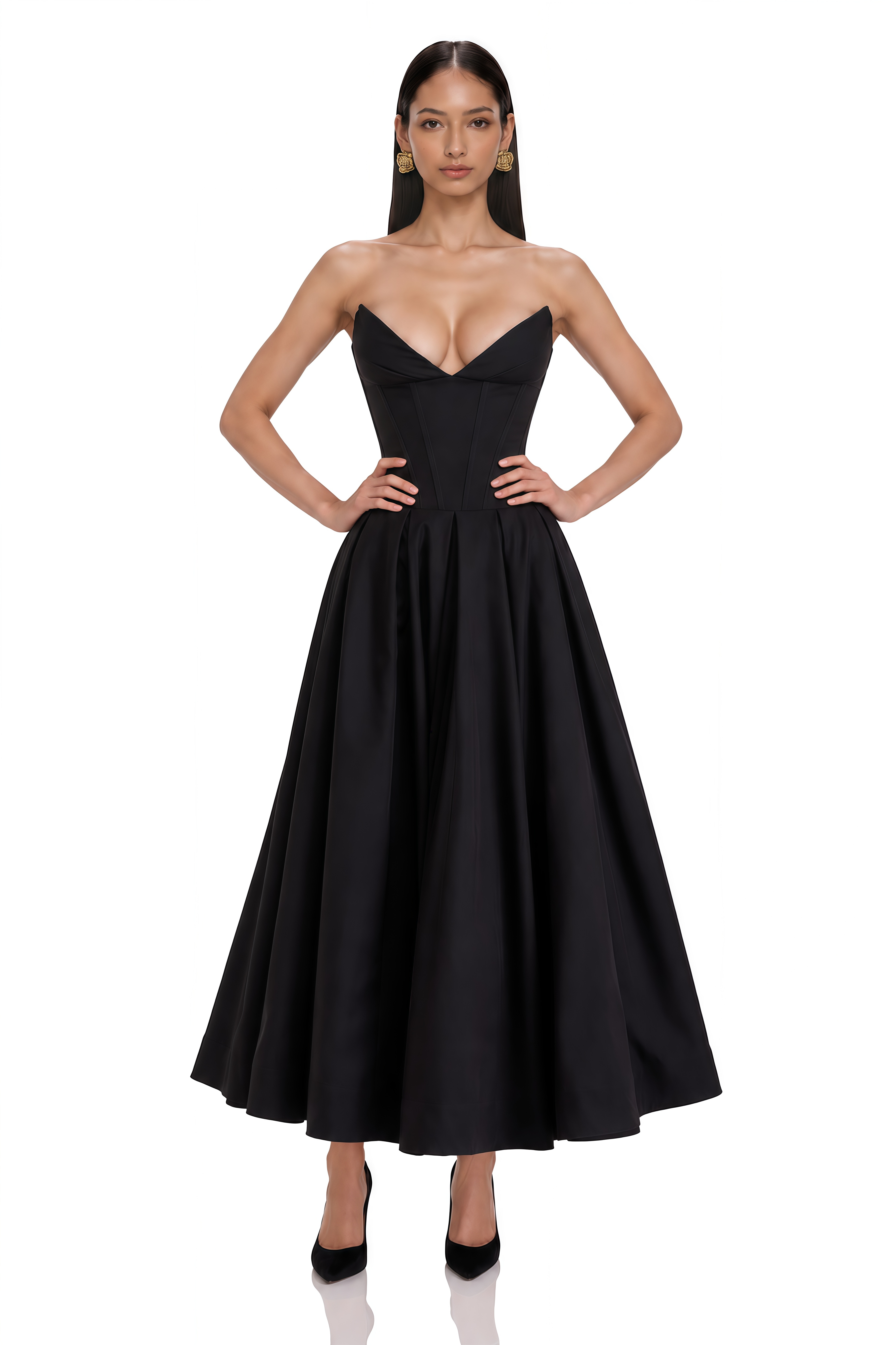 Katherine Black Off-Shoulder Corset Midi Dress