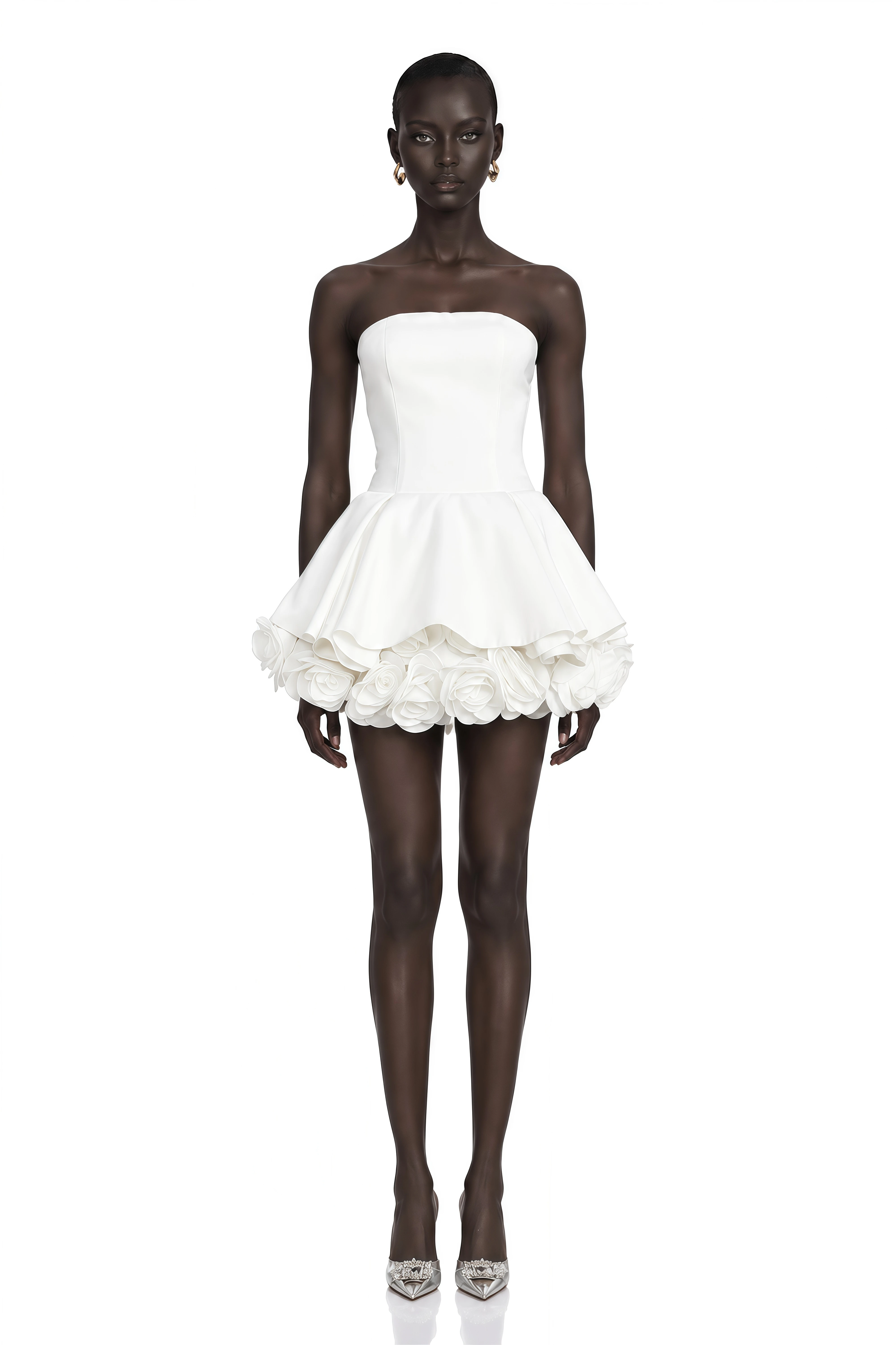 Lucie White Petal-Layered Strapless Corset Mini Dress
