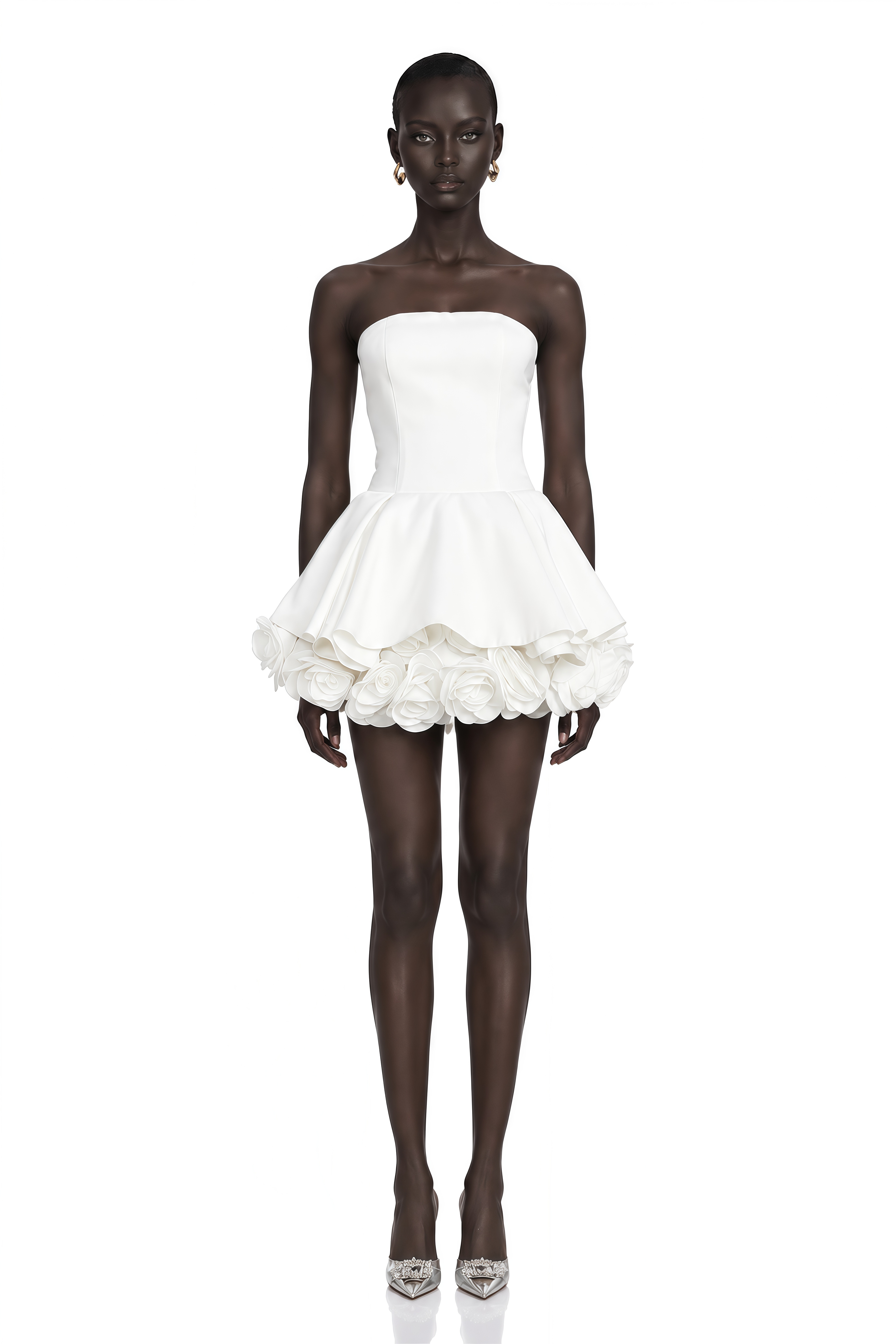 Lucie White Petal-Layered Strapless Corset Mini Dress