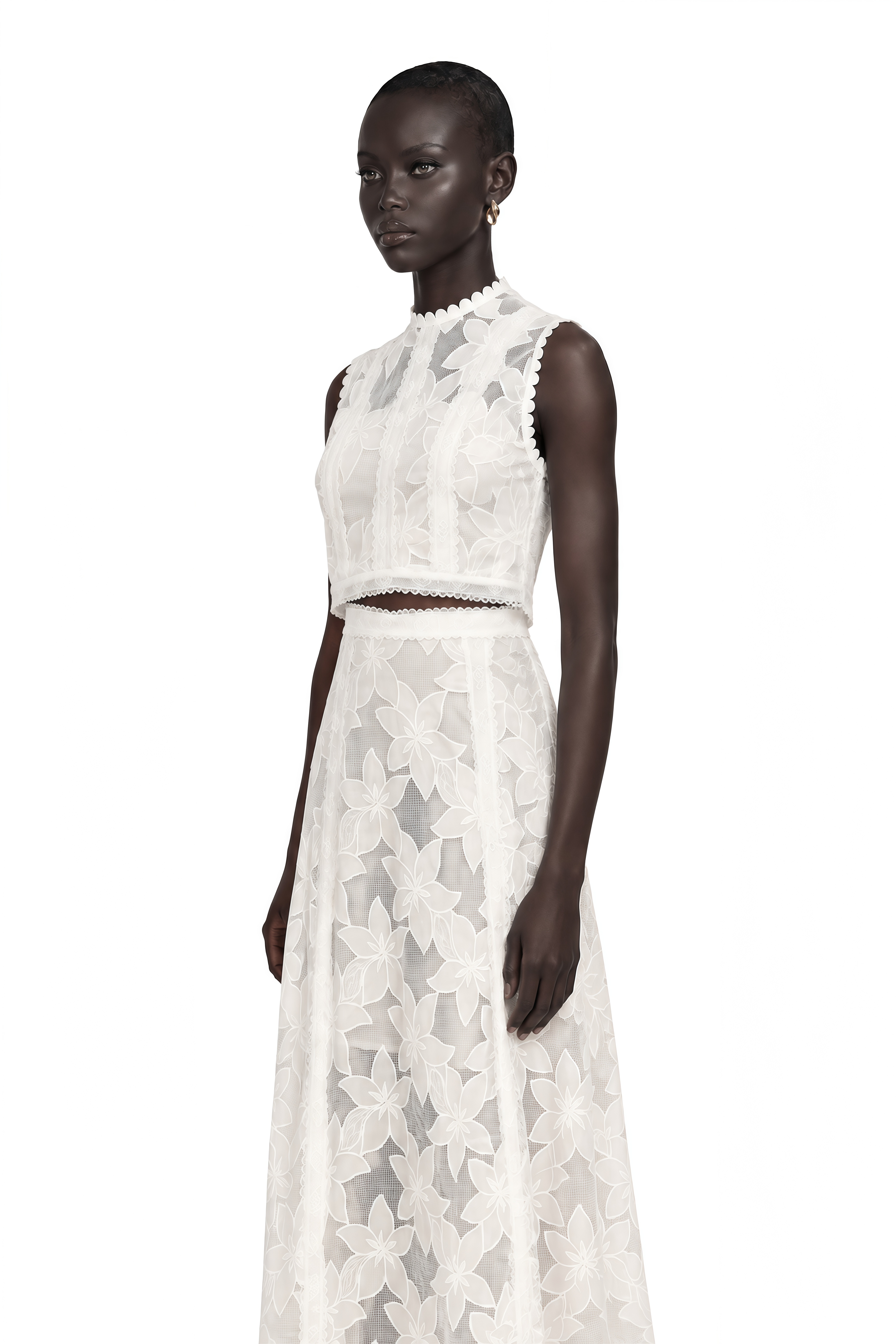Mailys Floral Embroidered Top & Skirt Set in White