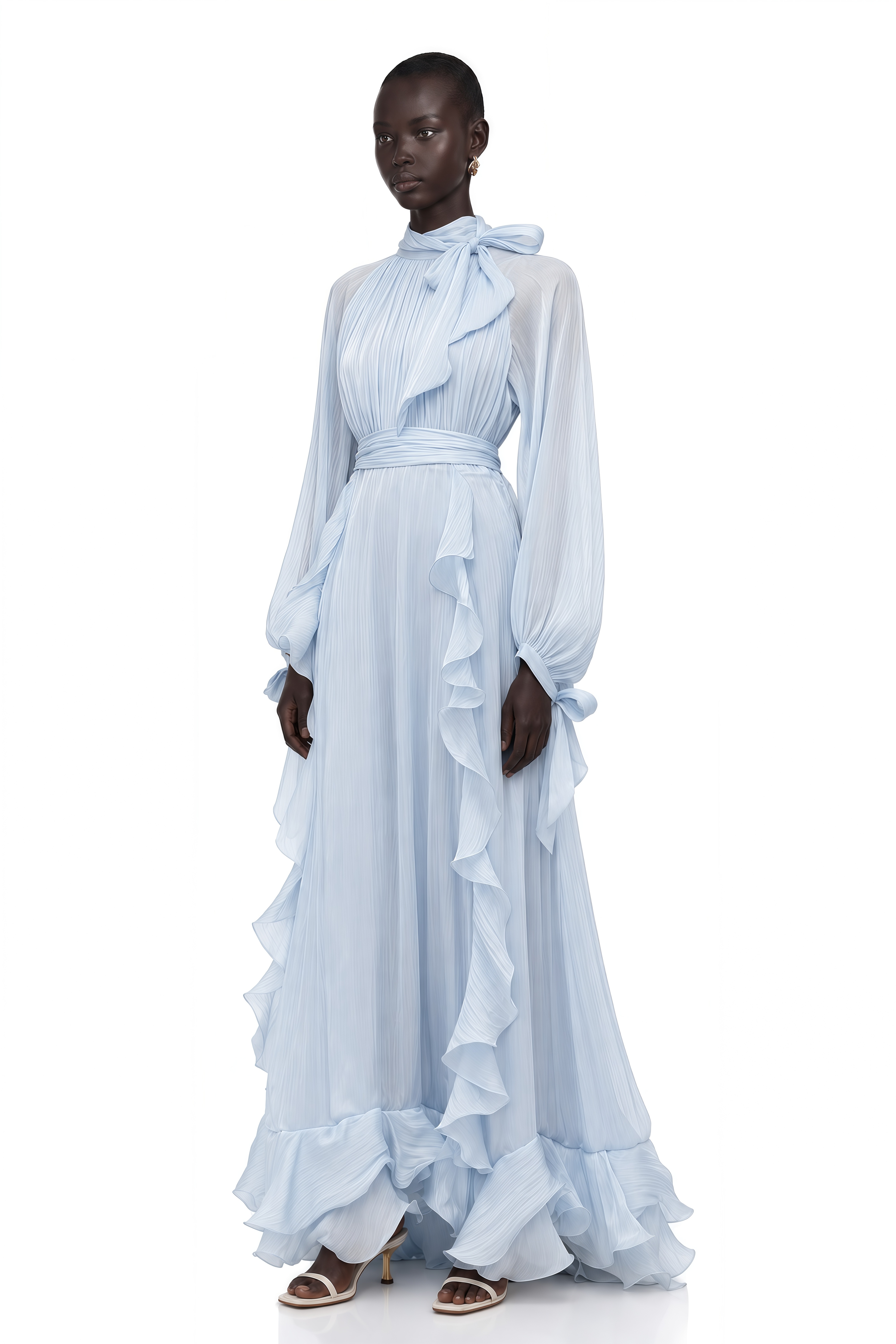 Nanette Blue Glossy Pleated Maxi Dress