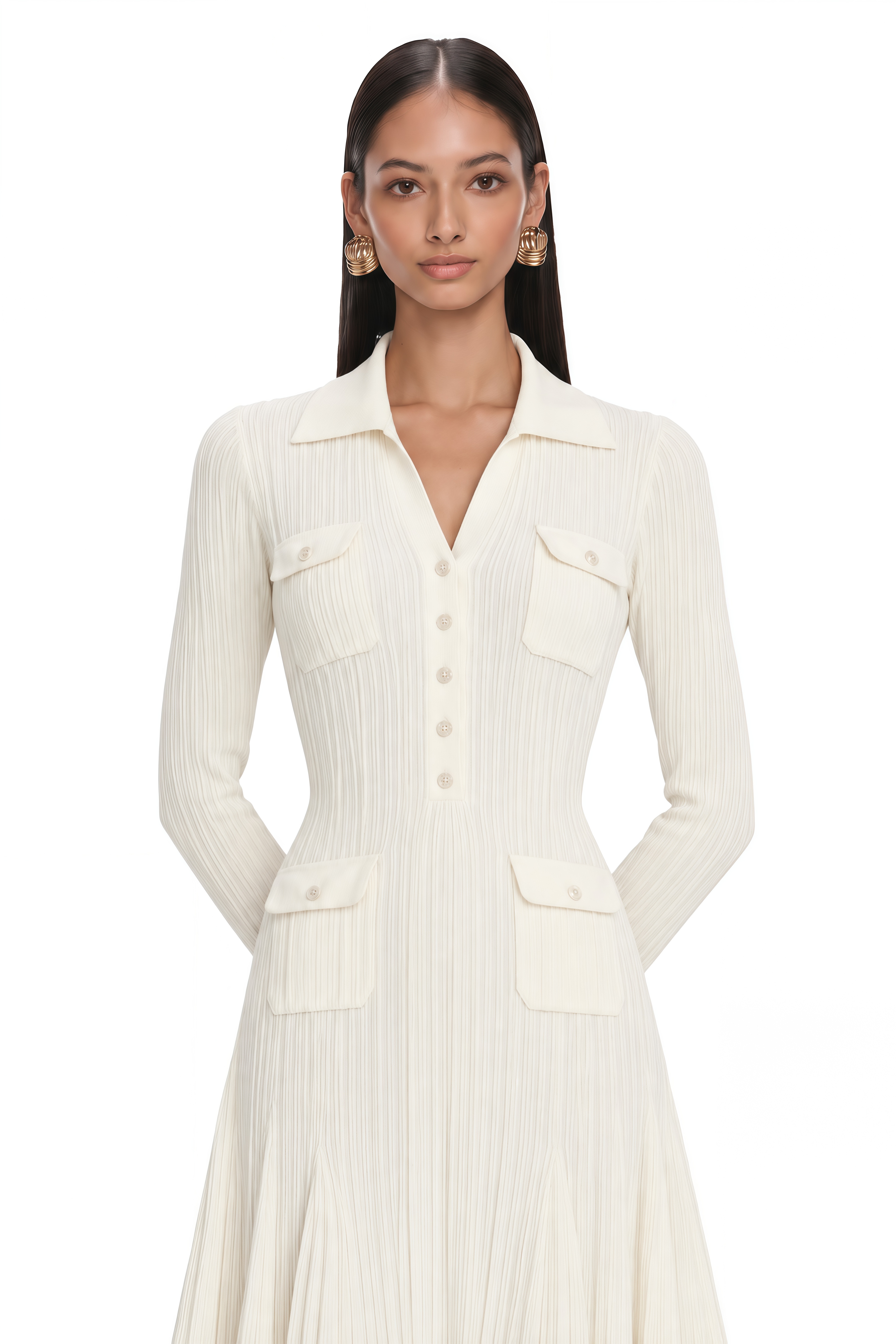Nouria White Mermaid-Hem Knit Midi Dress