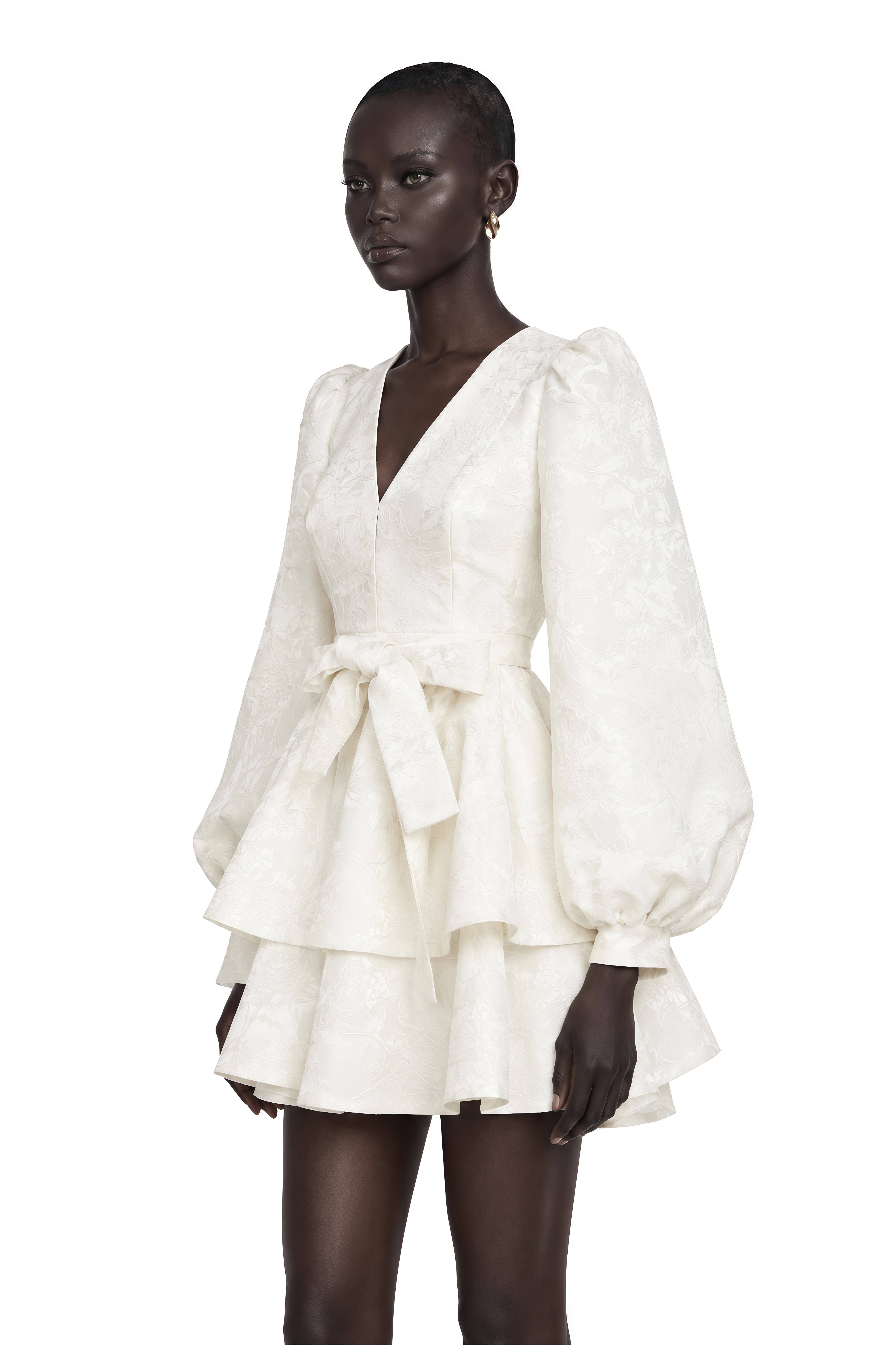 Colette White Jacquard Tiered Mini Dress