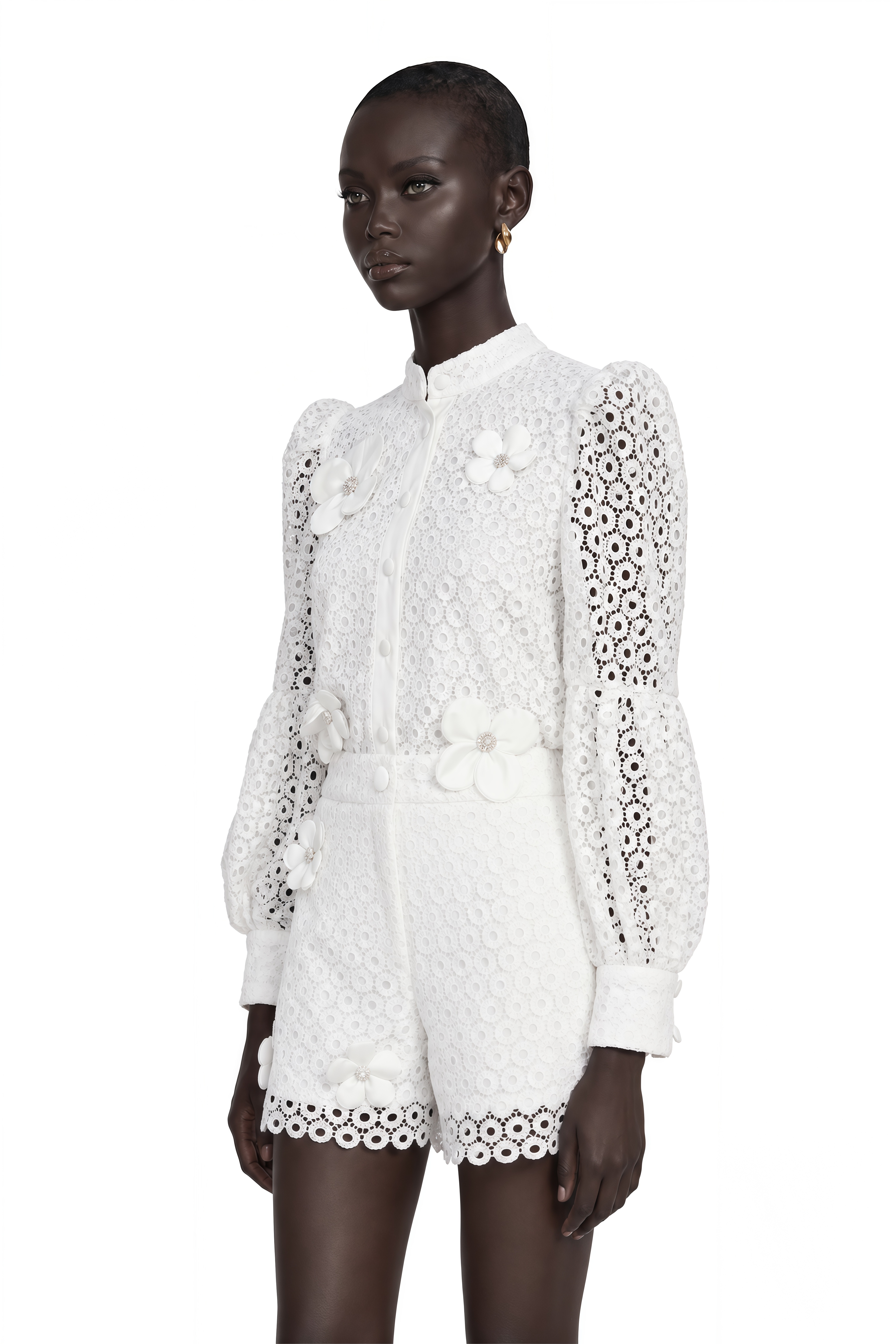 Calla Faux-Flower Cut-Out Blouse & Shorts Matching Set