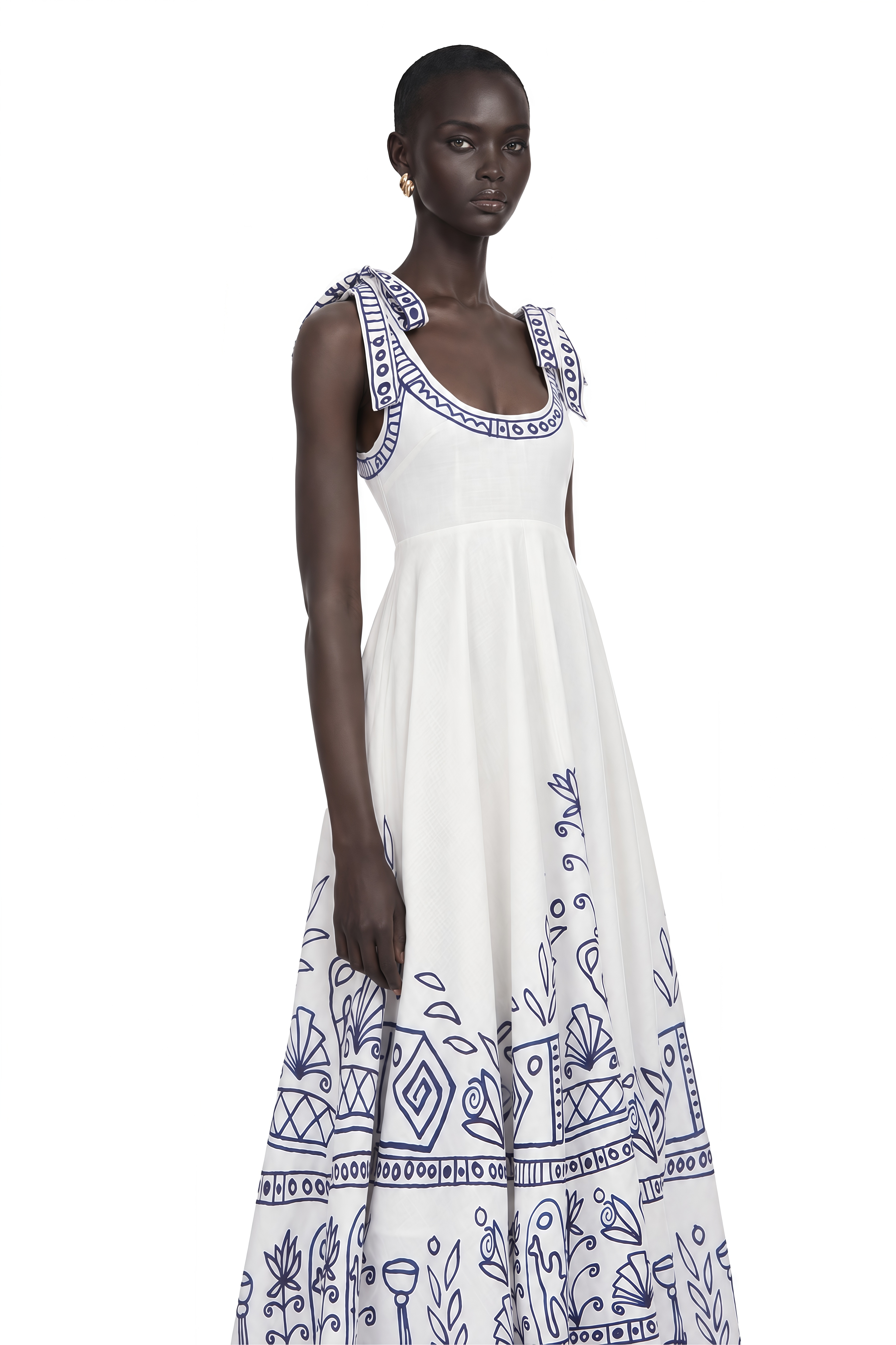 Zohar White Color Block Print Maxi Dress