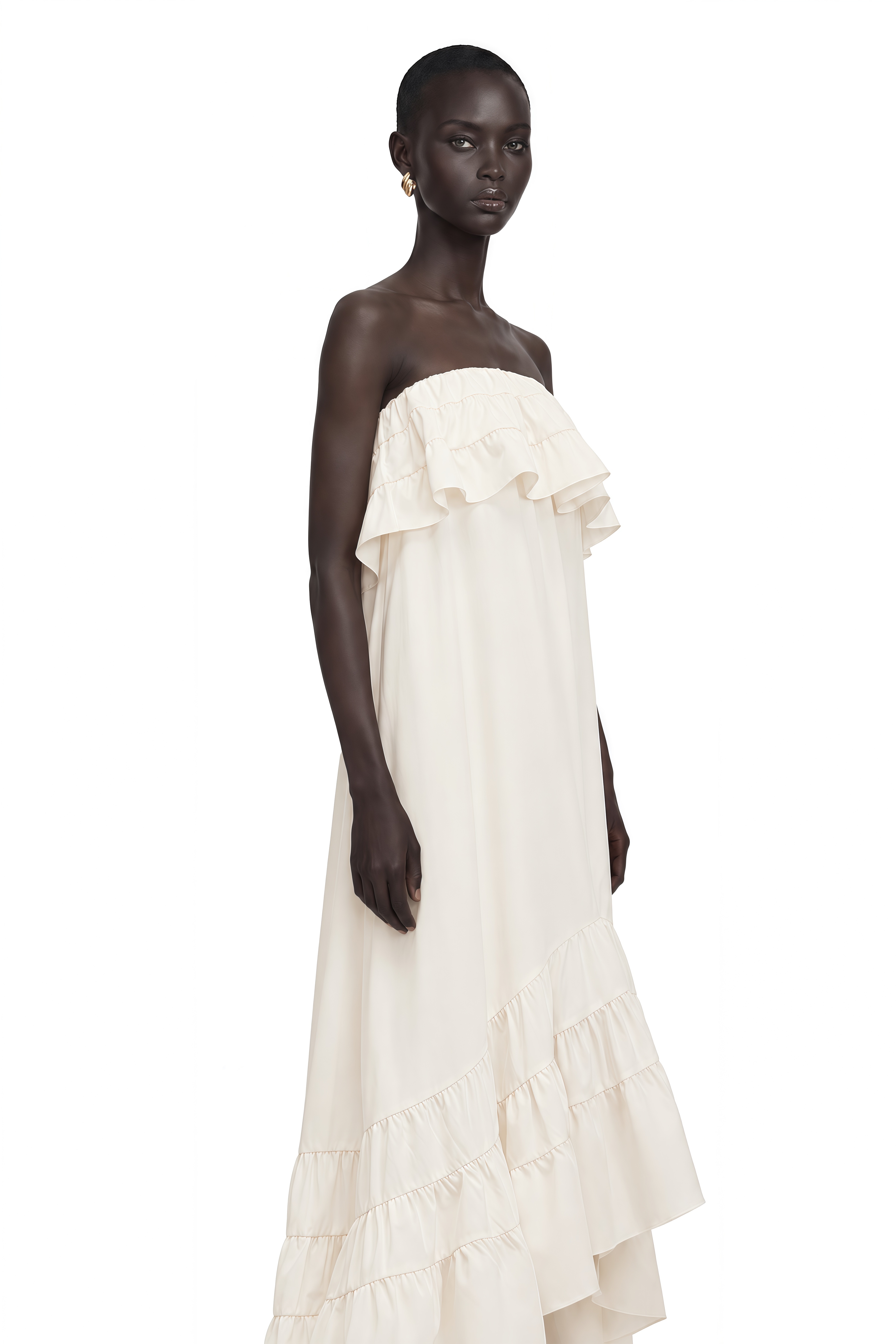 Bénédicte White Vibrant Off Shoulder Shirred Maxi Dress