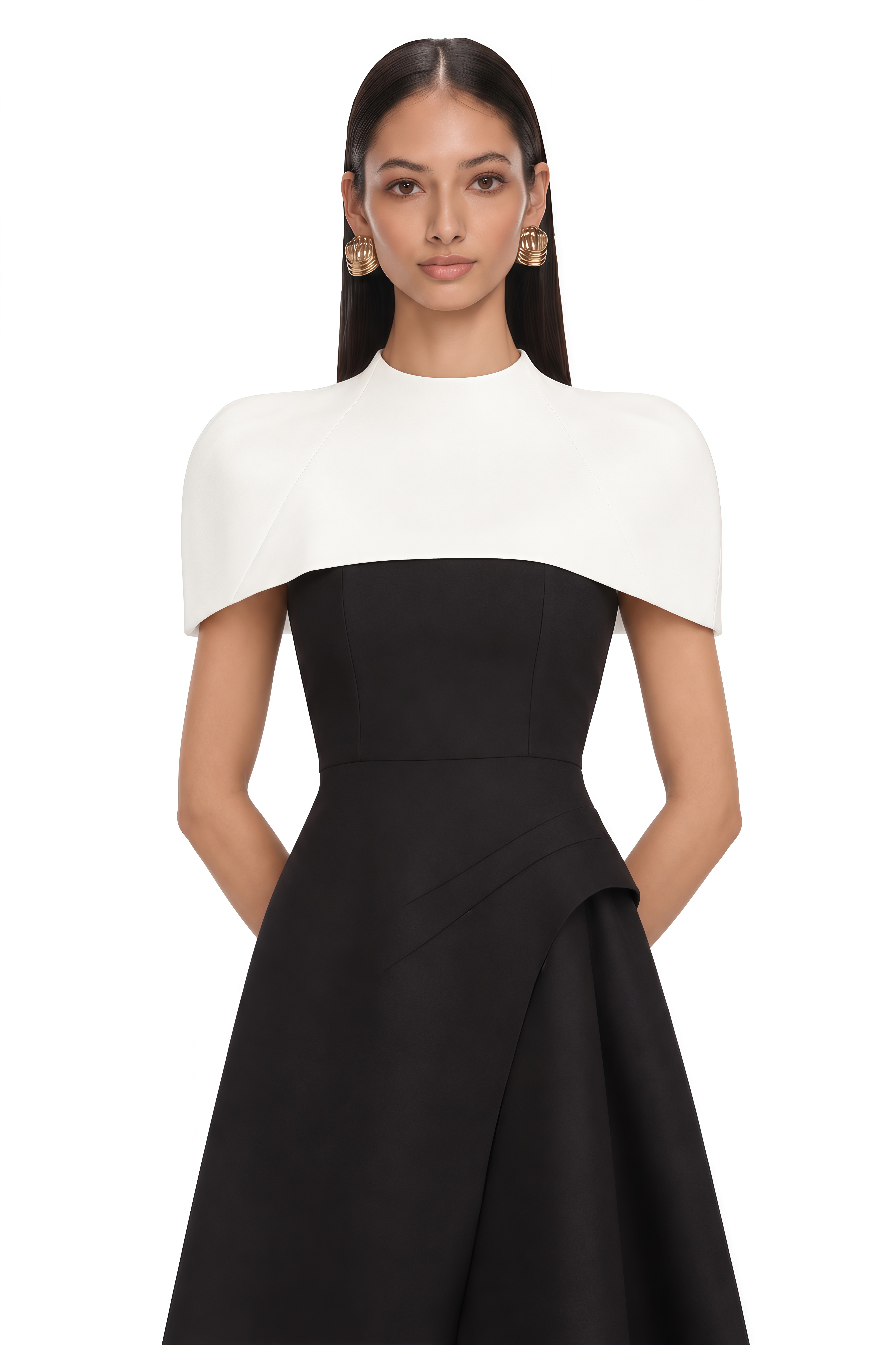 Fabienne Color Block Midi Dress with Shawl Detail