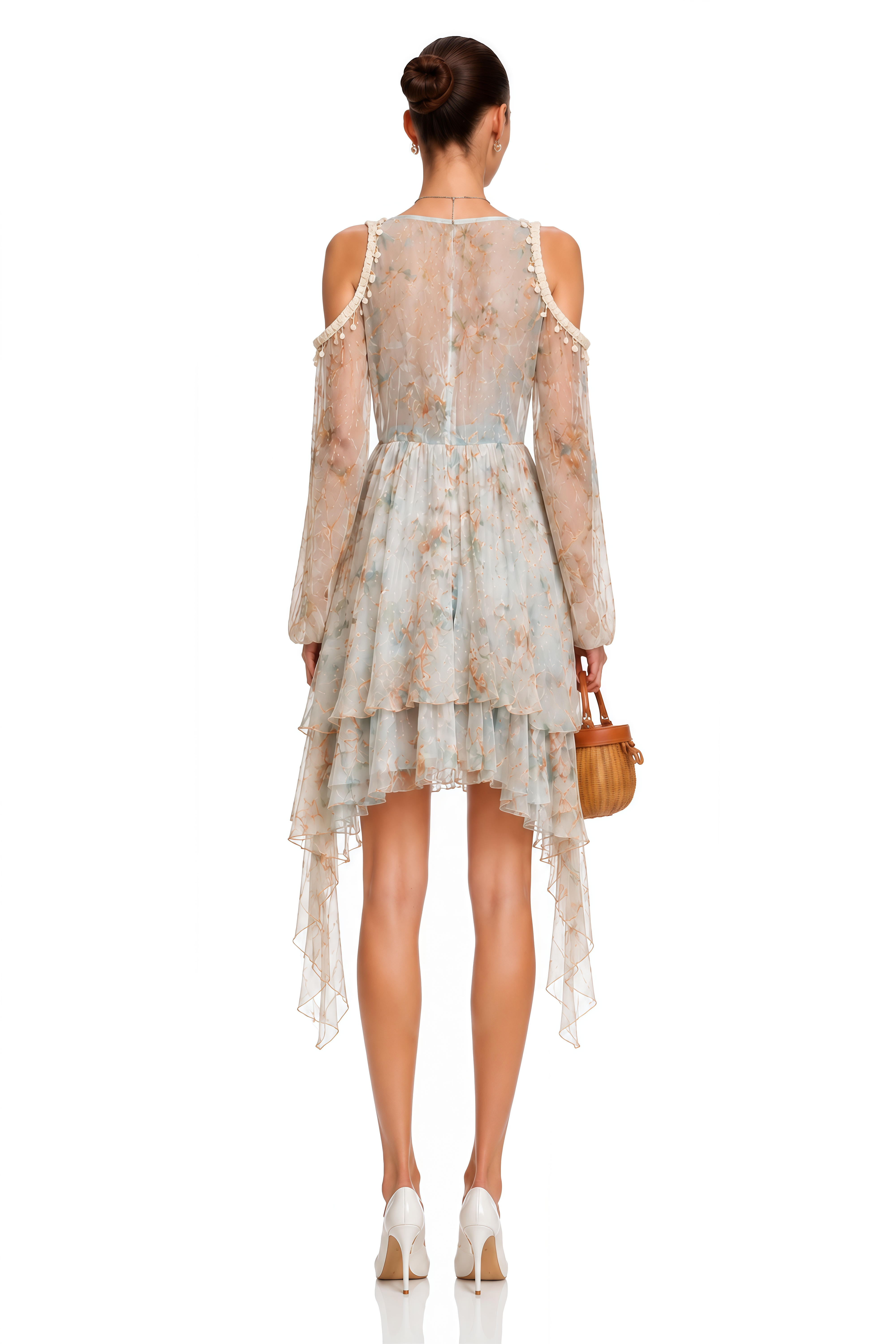 Glannon Blue Floral Print Silk Mini Dress