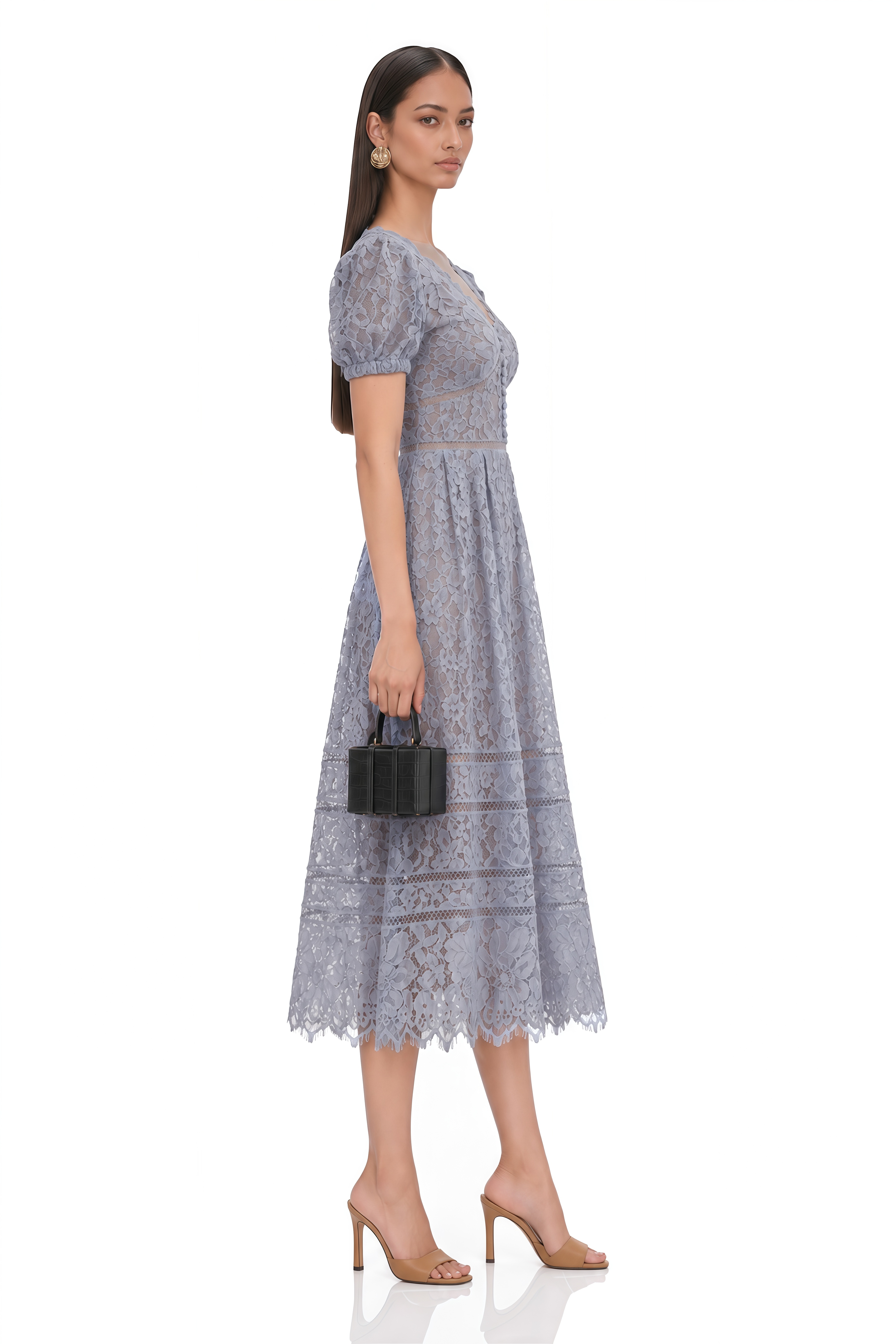 Tamara Cornflower Blue Floral Lace Midi Dress
