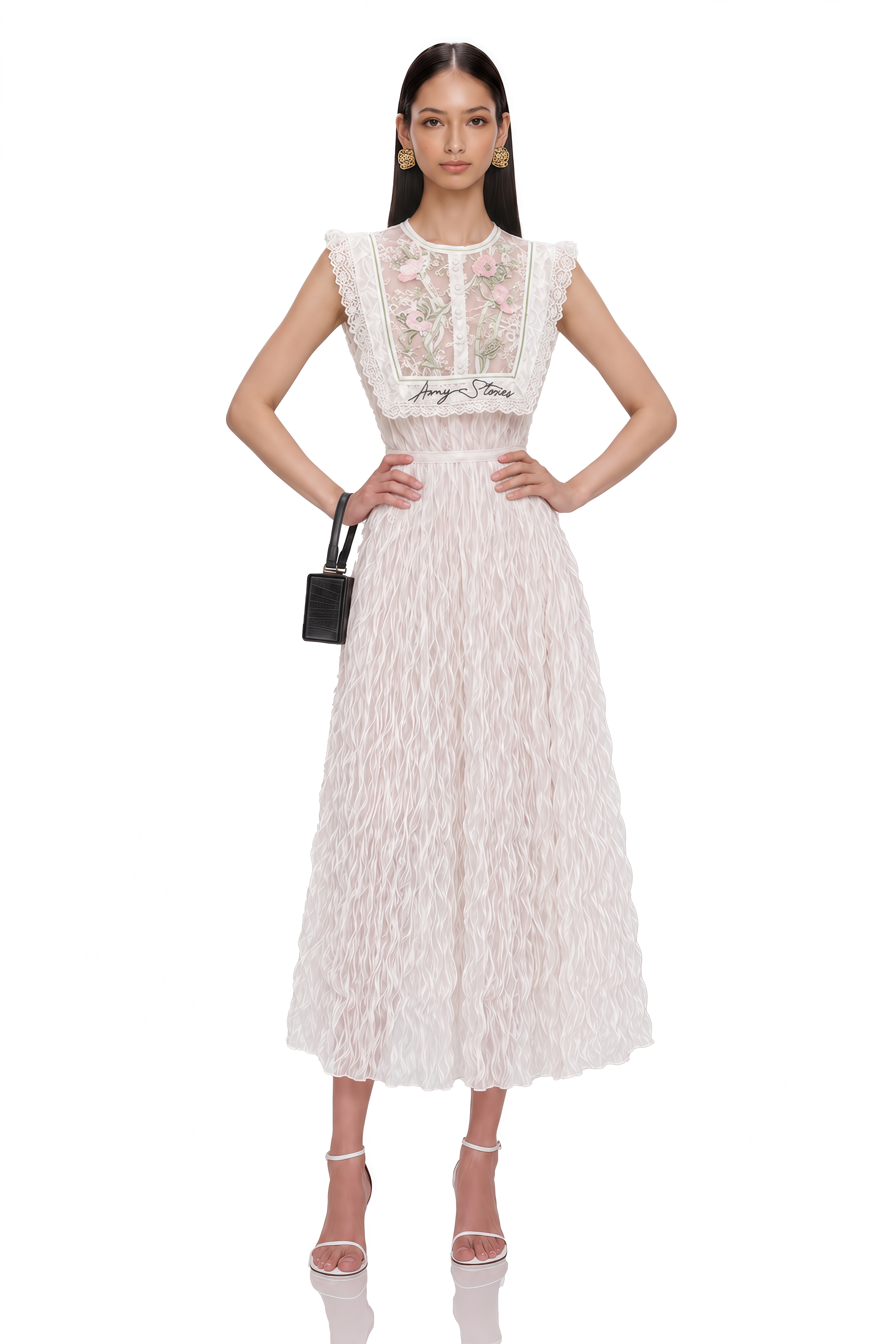 Kaila White Floral Embroidered Maxi Dress