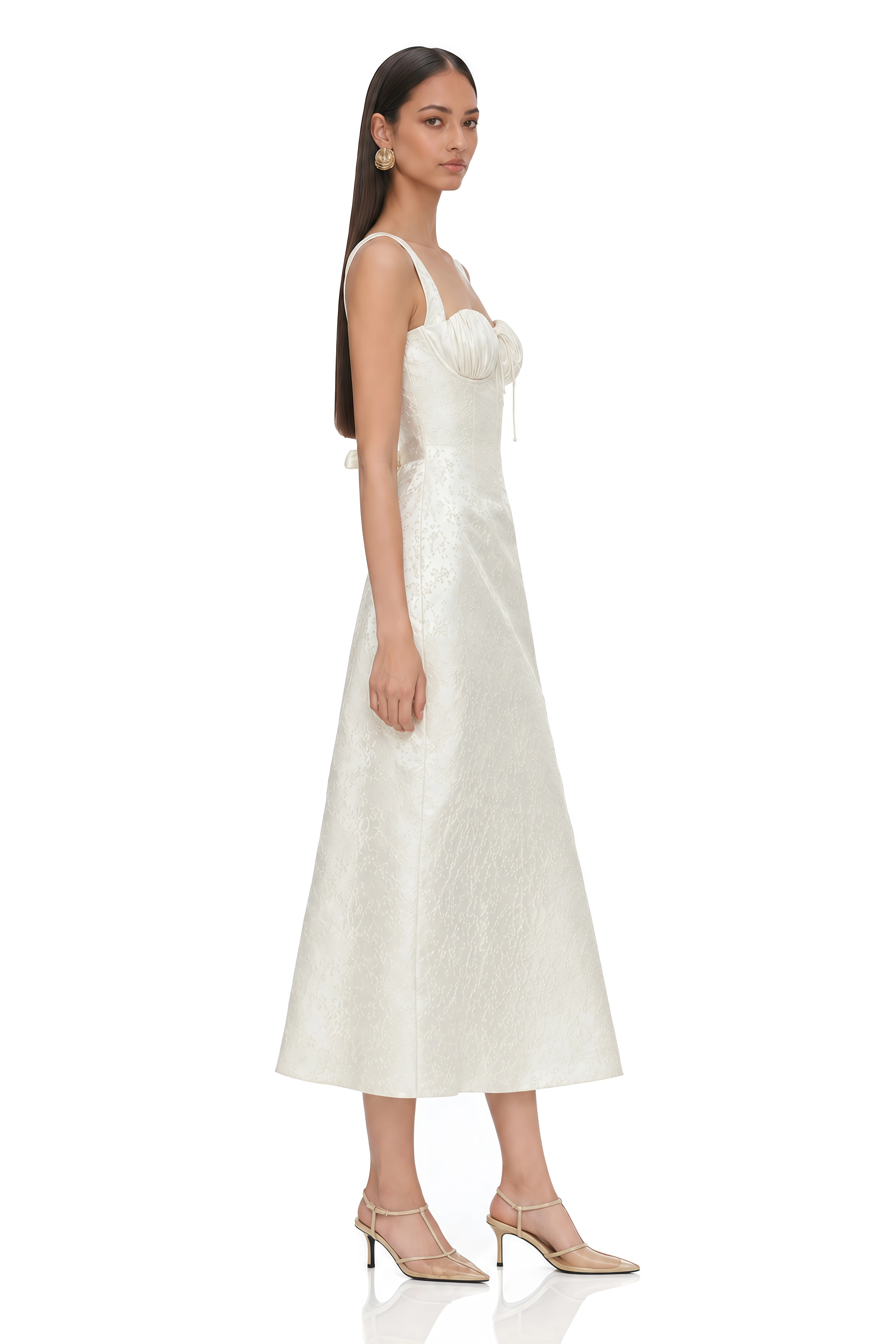 Greta Ivory Sweetheart Embroidered Midi Dress