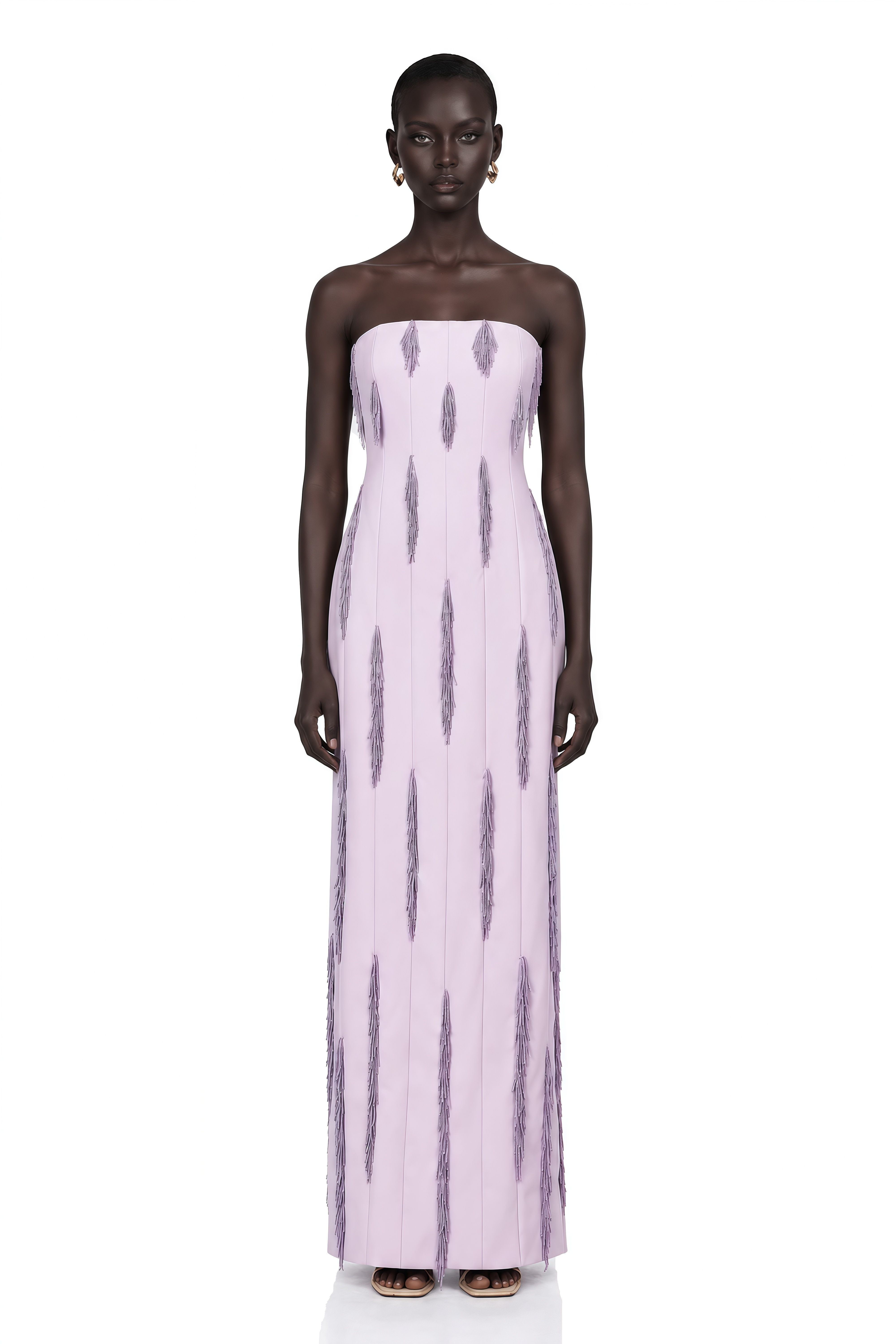 Émilie Purple Beaded Fringed Detail Maxi Dress