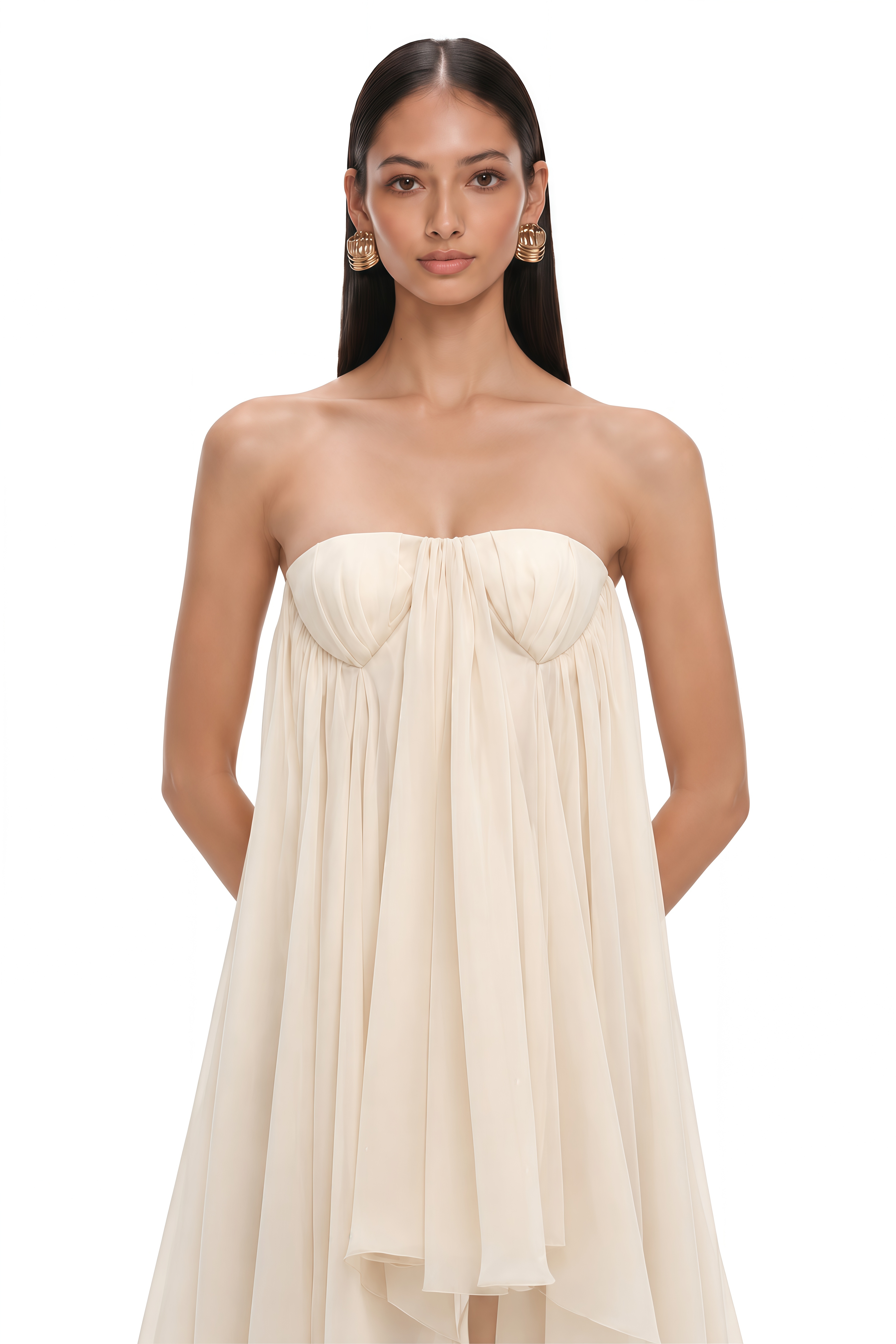 Anneli Beige Mullet Chiffon Midi Dress