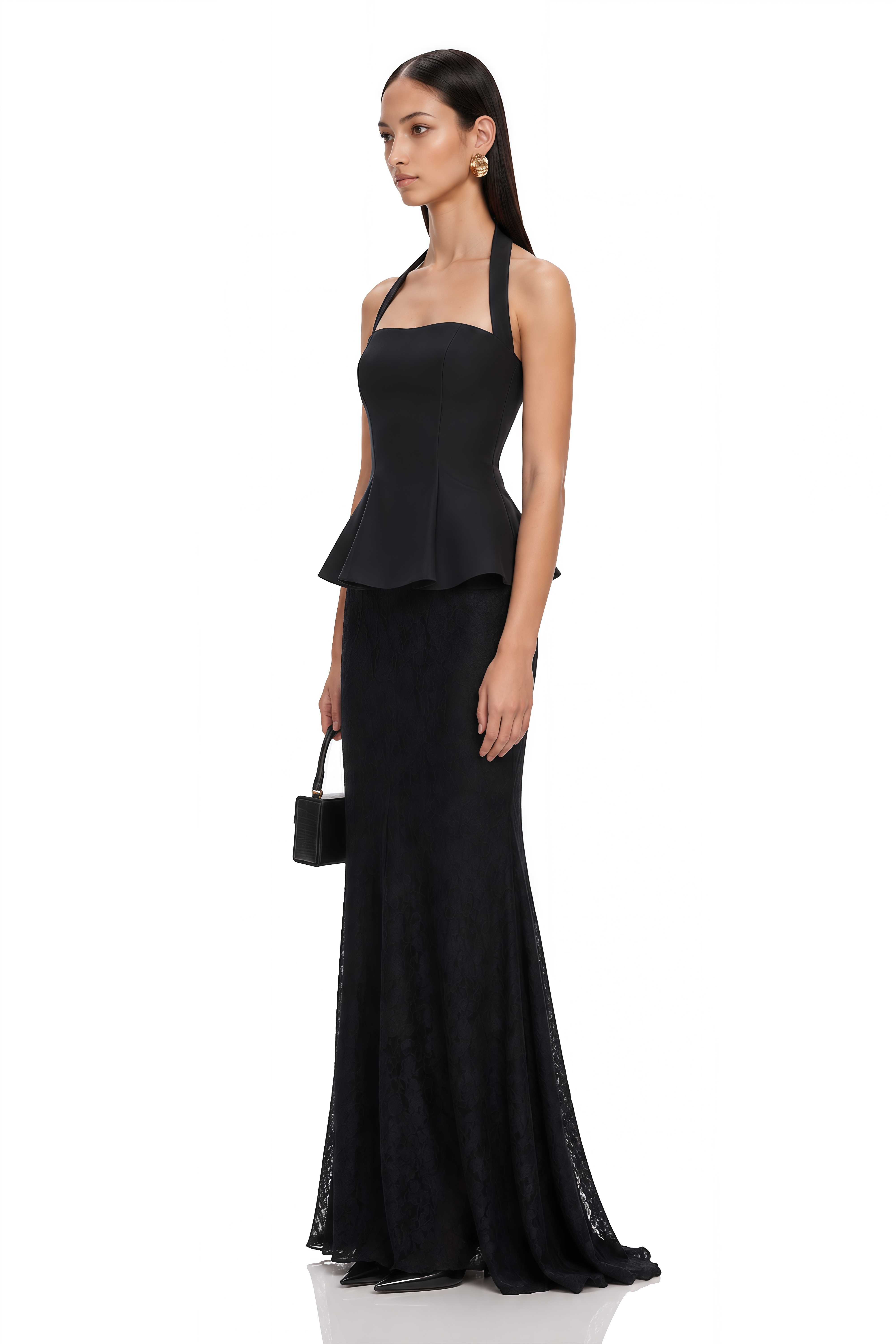Whitley Black Halterneck Top & Lace Skirt Set