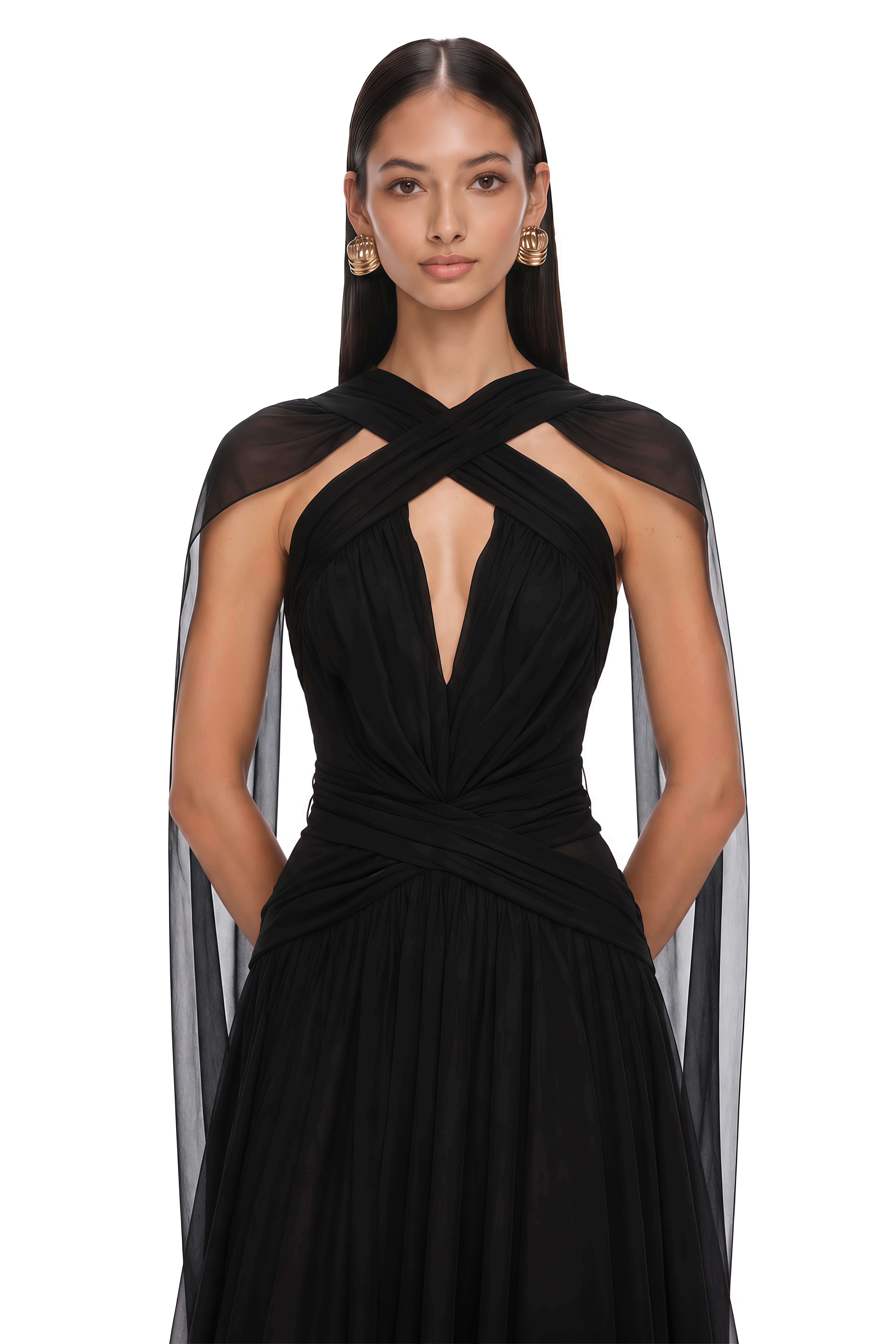 Jorge Black Open Back Ribbon Maxi Dress