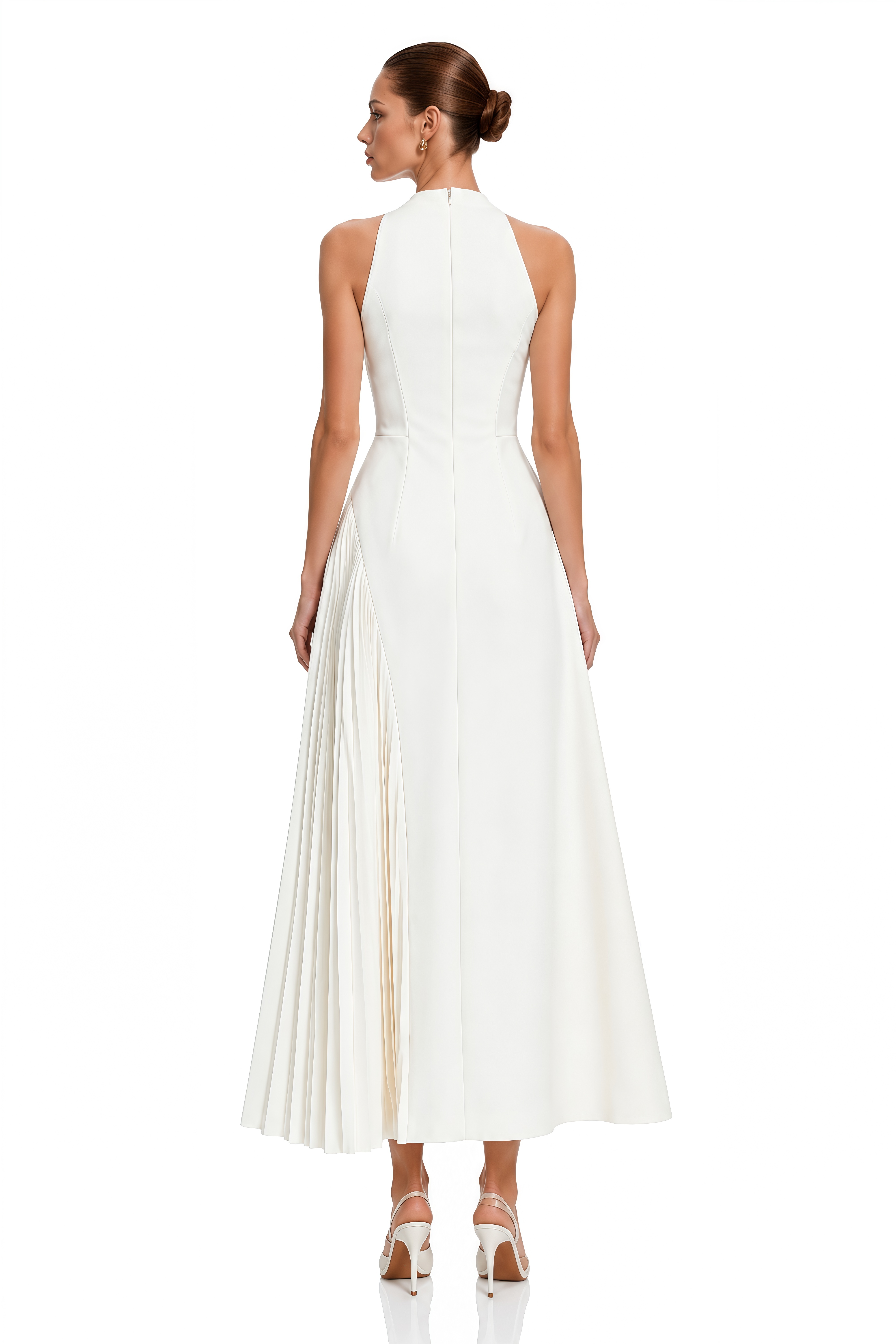 Griselda Neutral Halterneck Ruched Midi Dress