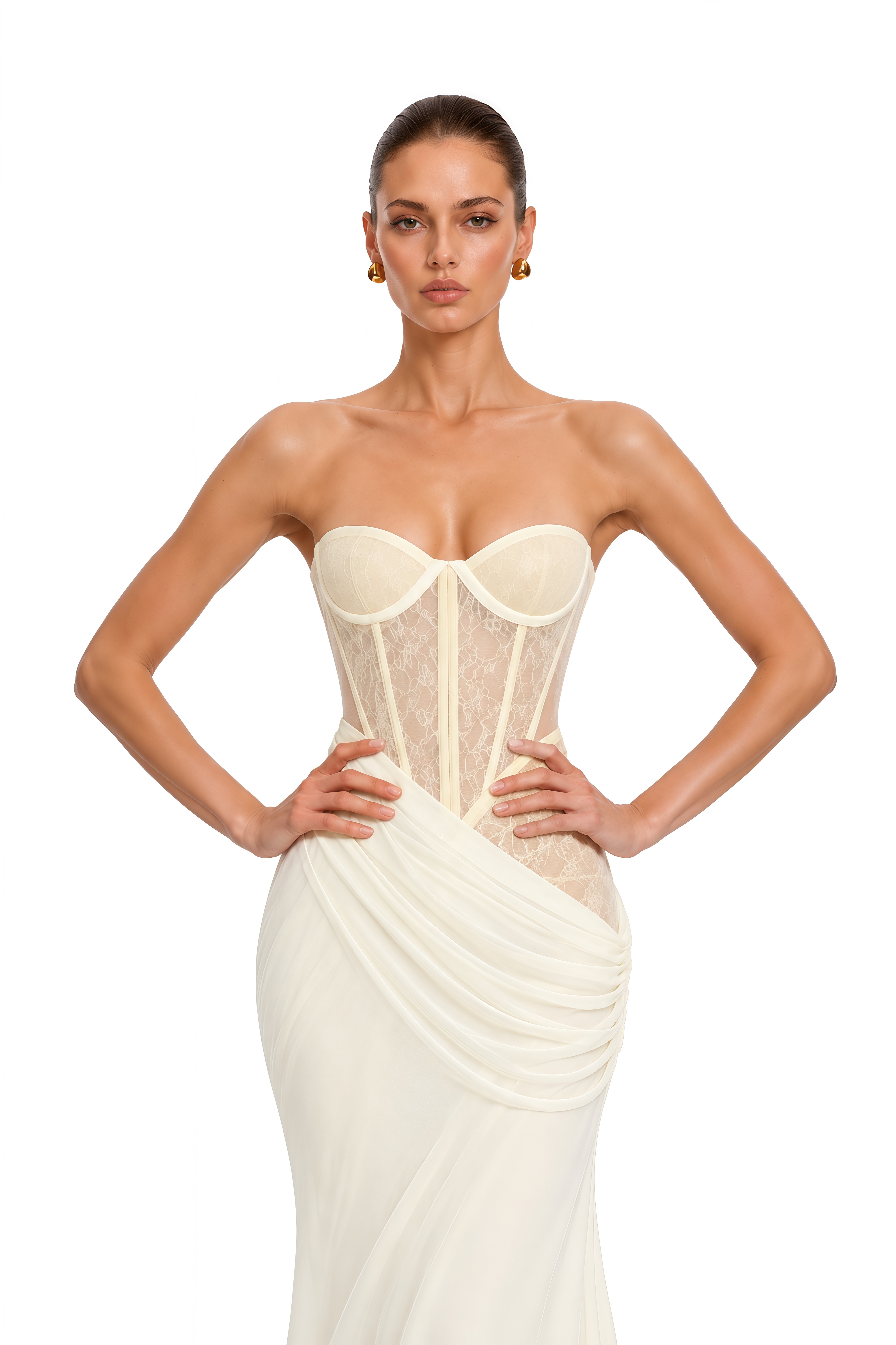Beata Yellow Lace Corset Bodice Maxi Dress