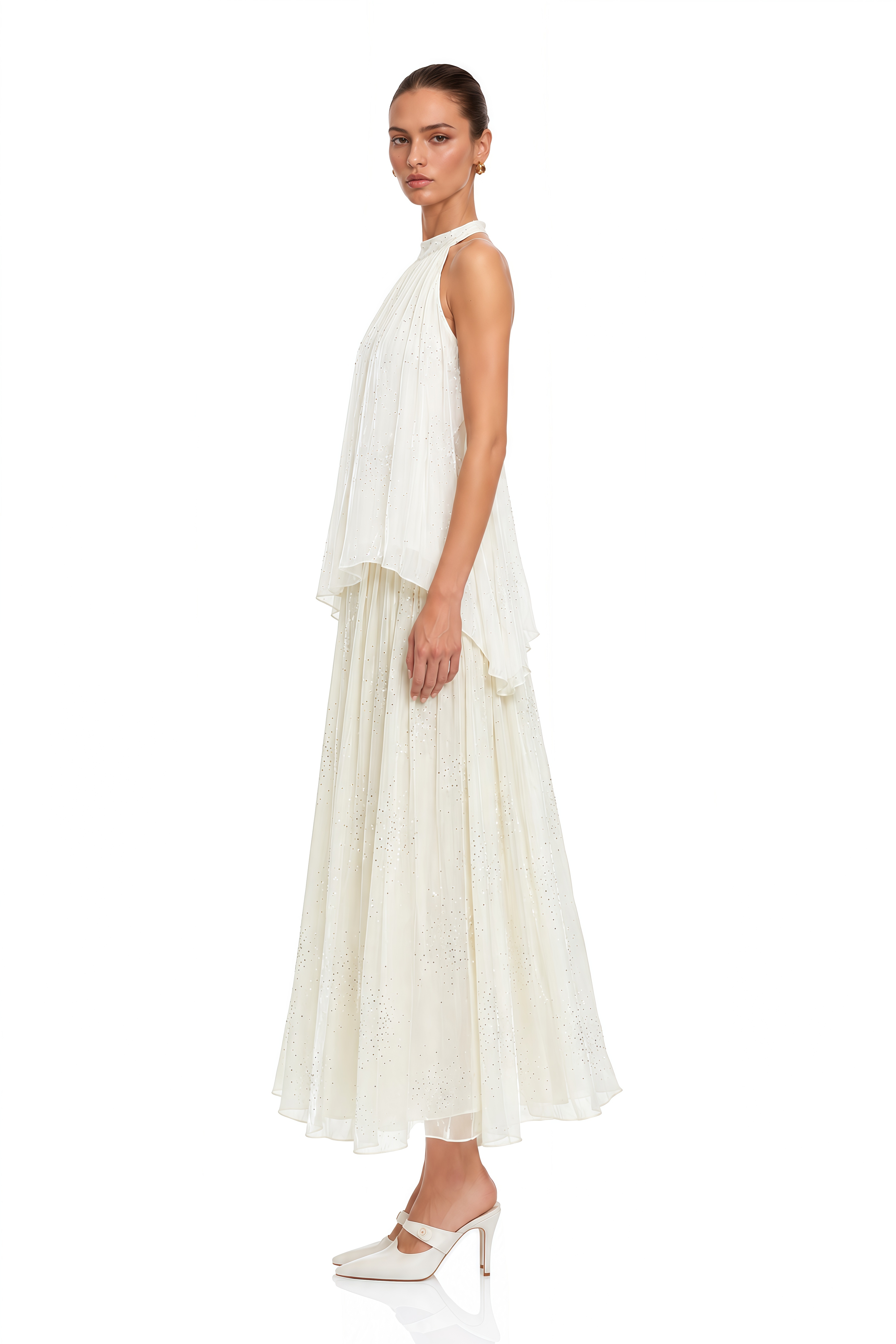 Zoe Cream Embellished Top & Skirt Set
