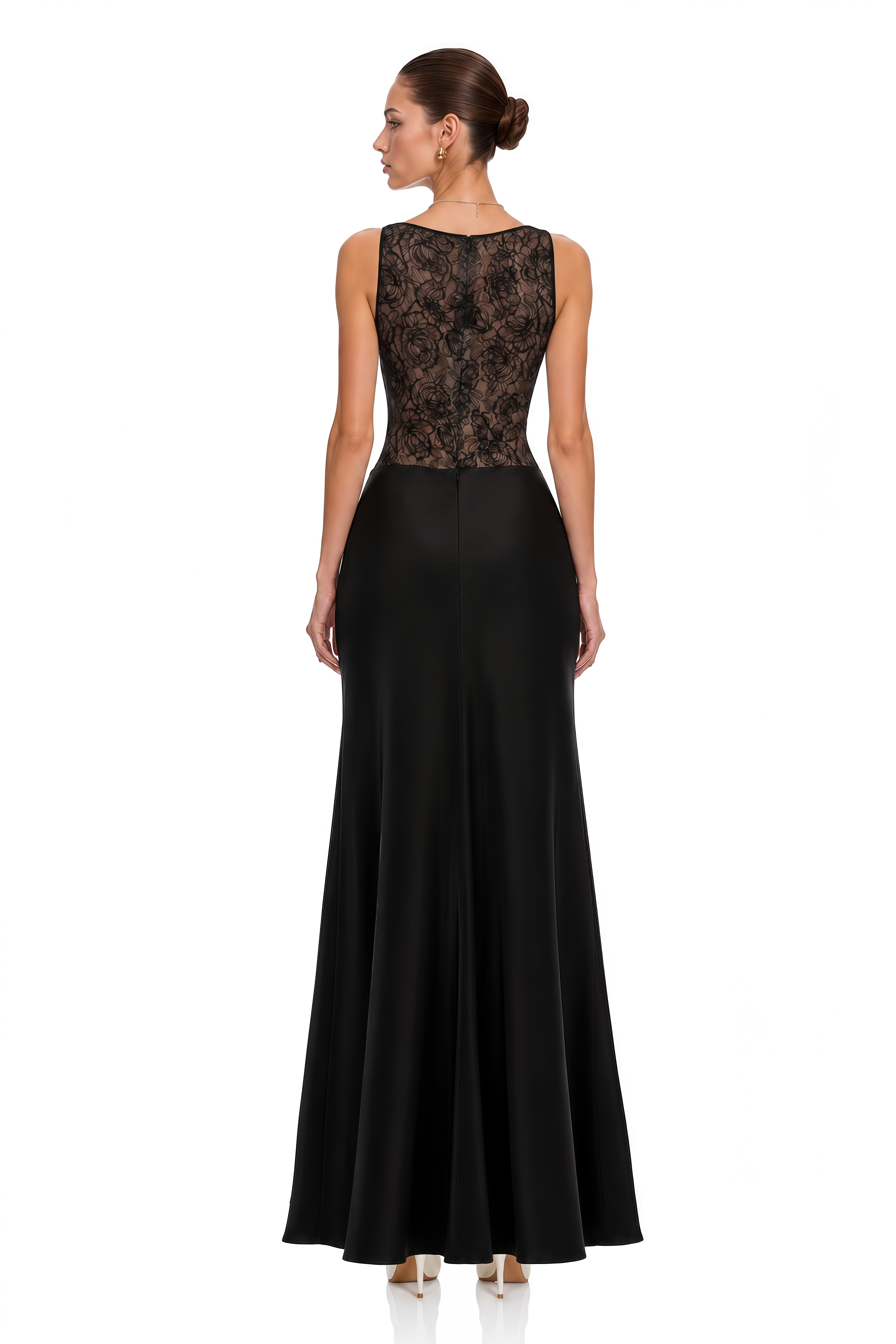 Clementine Black Floral Lace Corset Maxi Dress