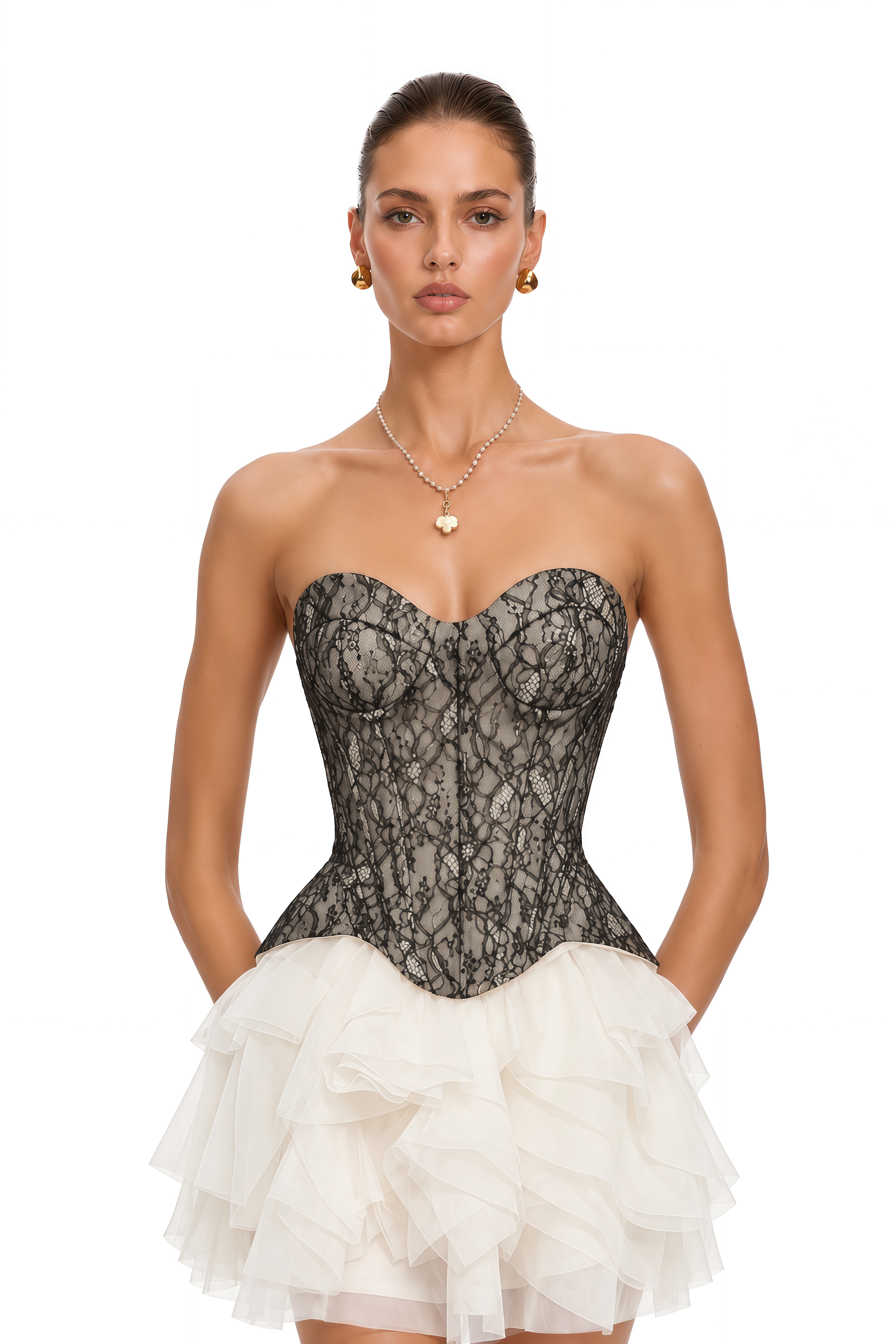 Lyra Cream White Lace Top & Tiered Skirt Set