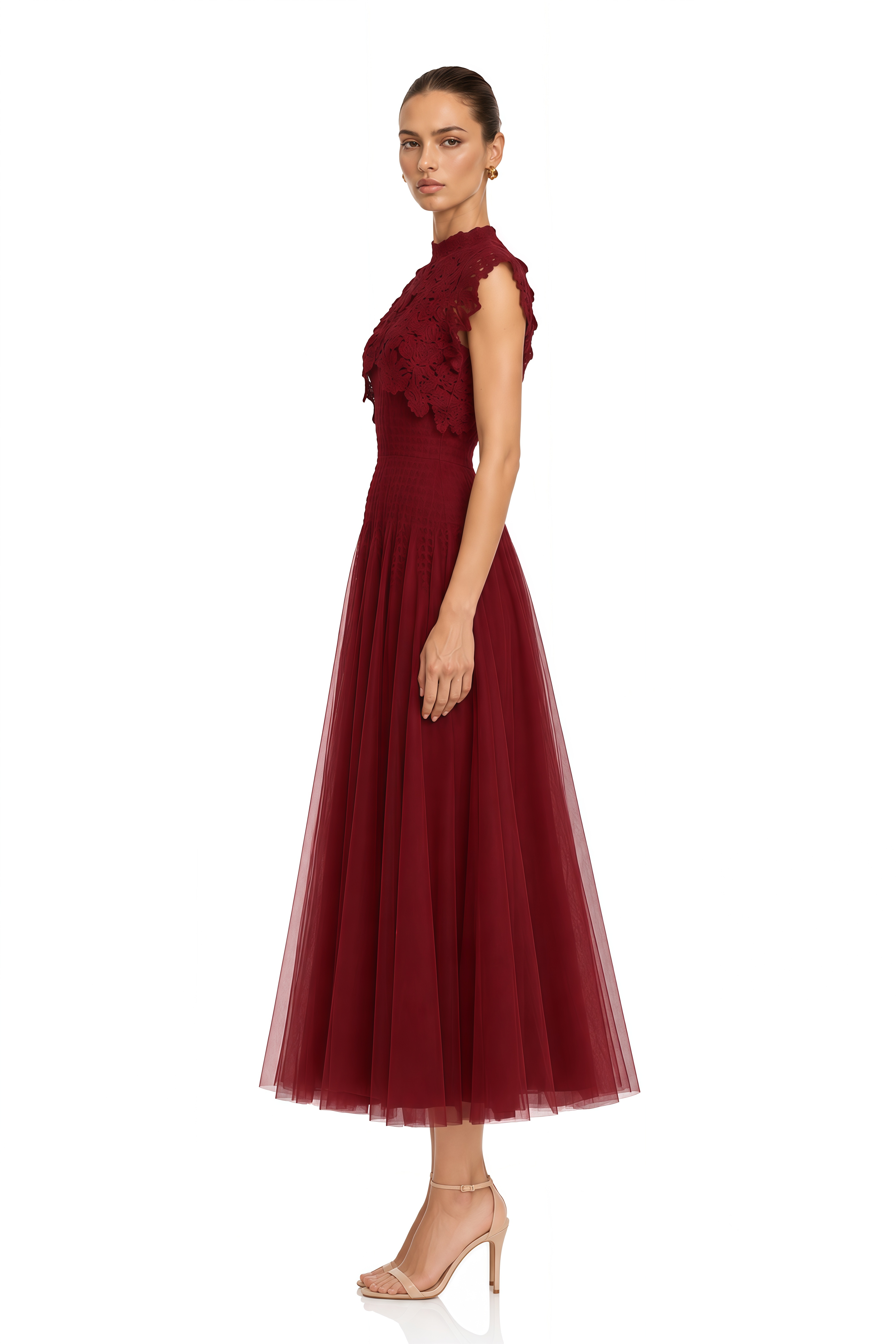 Margaret Red Floral Crochet Midi Dress