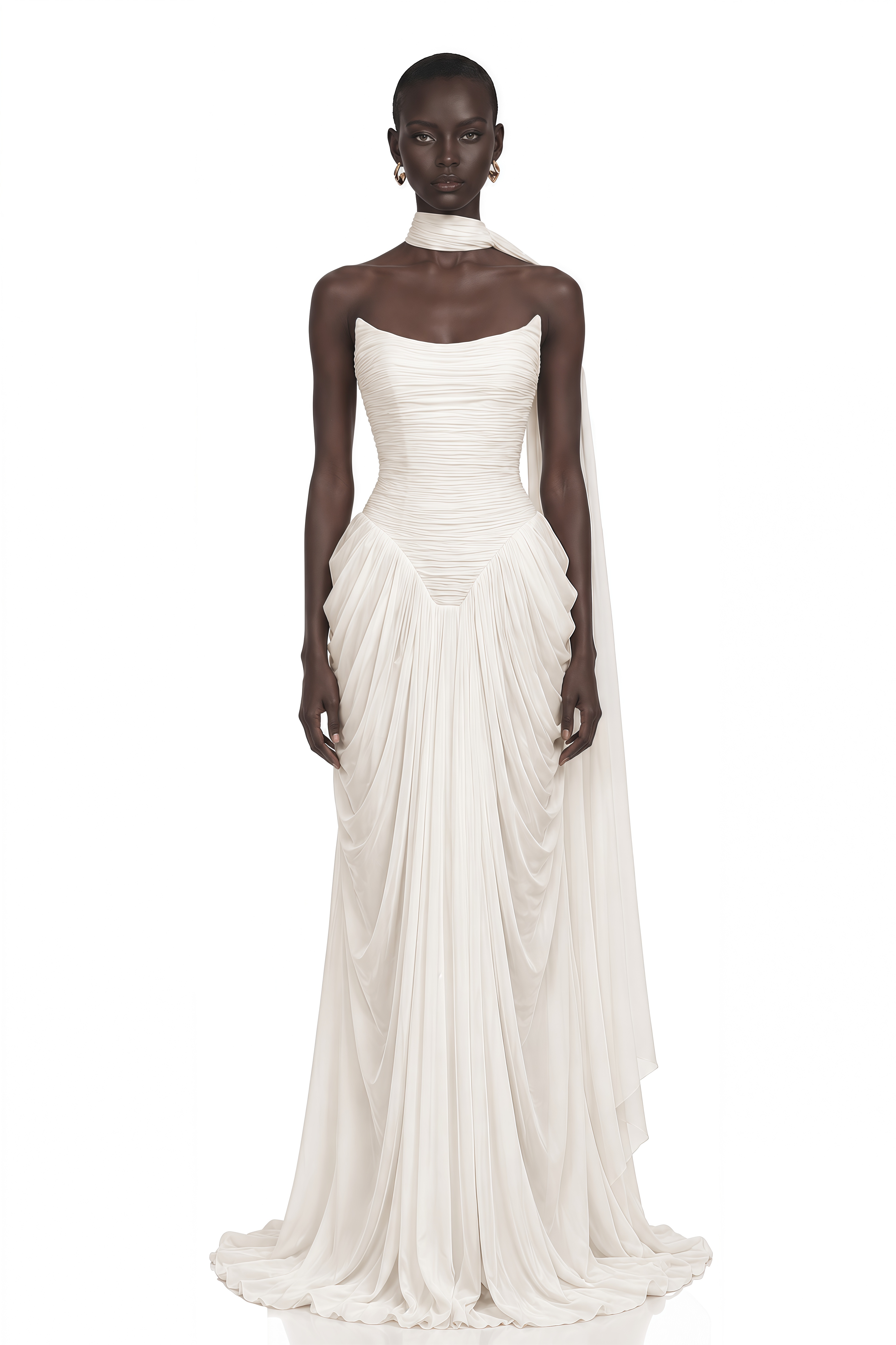 Lily White Ruched Bodycon Maxi Dress