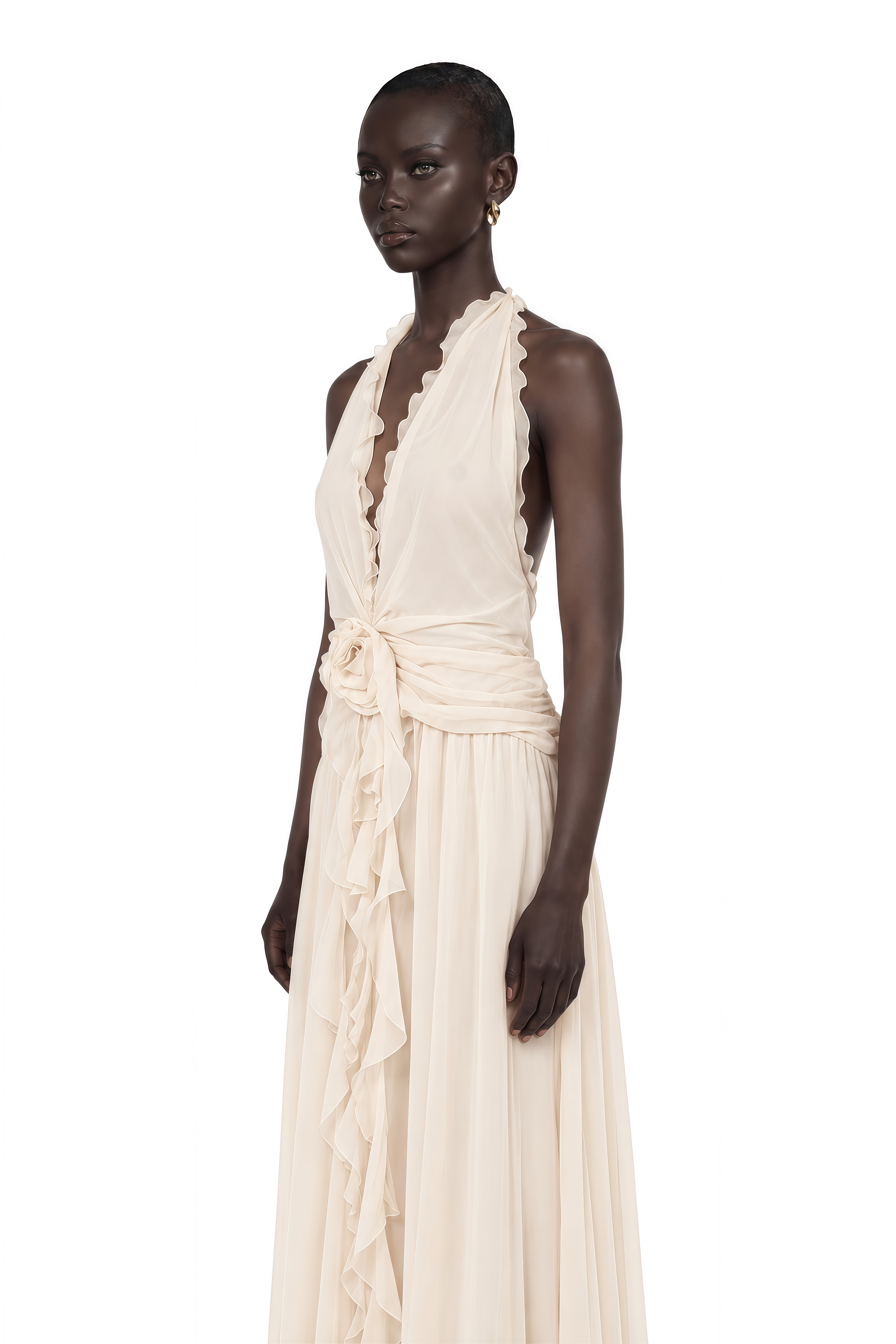Élodie Ruffled Faux-Flower Maxi Dress