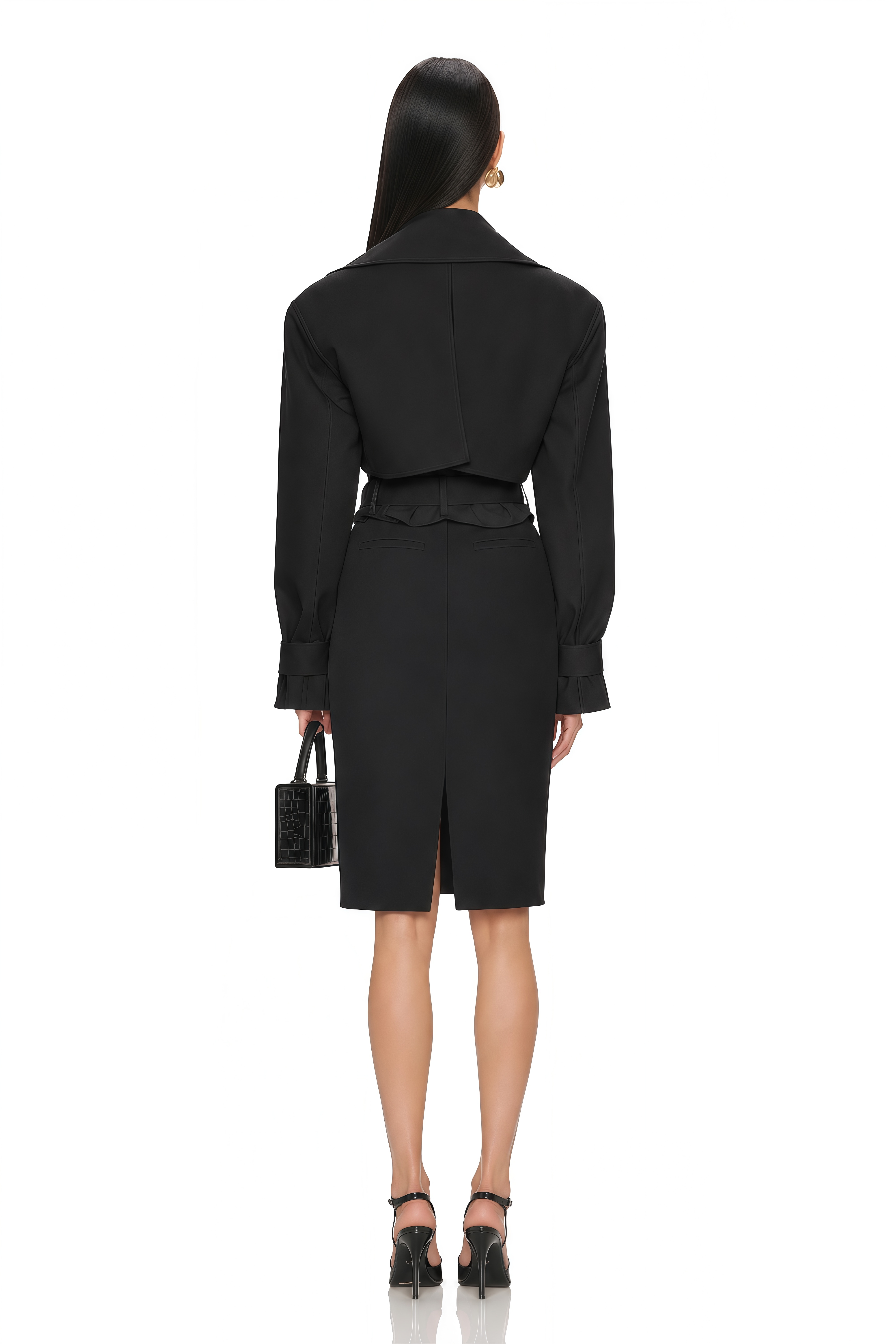 Avril Black Double-Breasted Short Trench Coat
