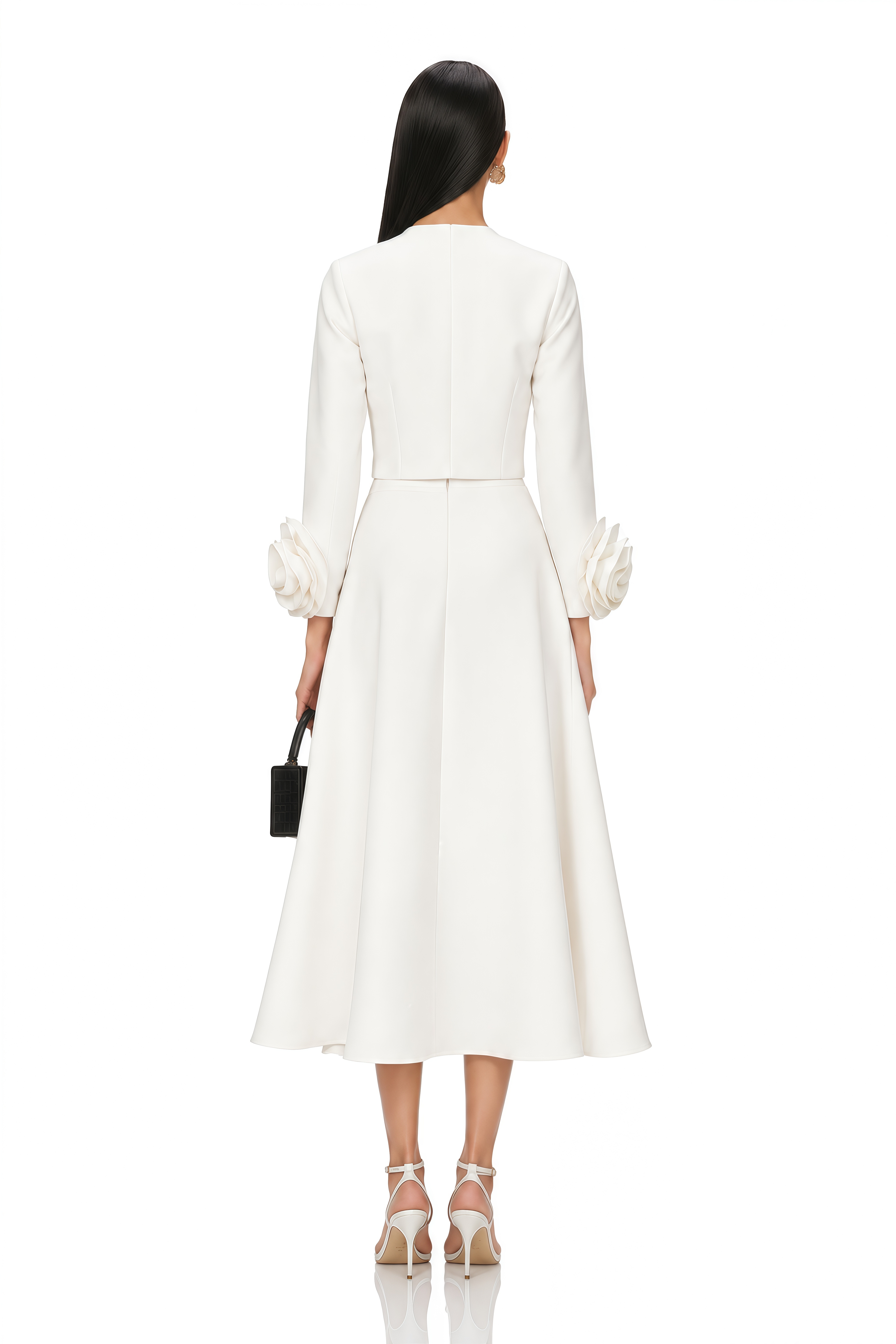 Hilaire White 3D-Petal Top & Skirt Matching Set