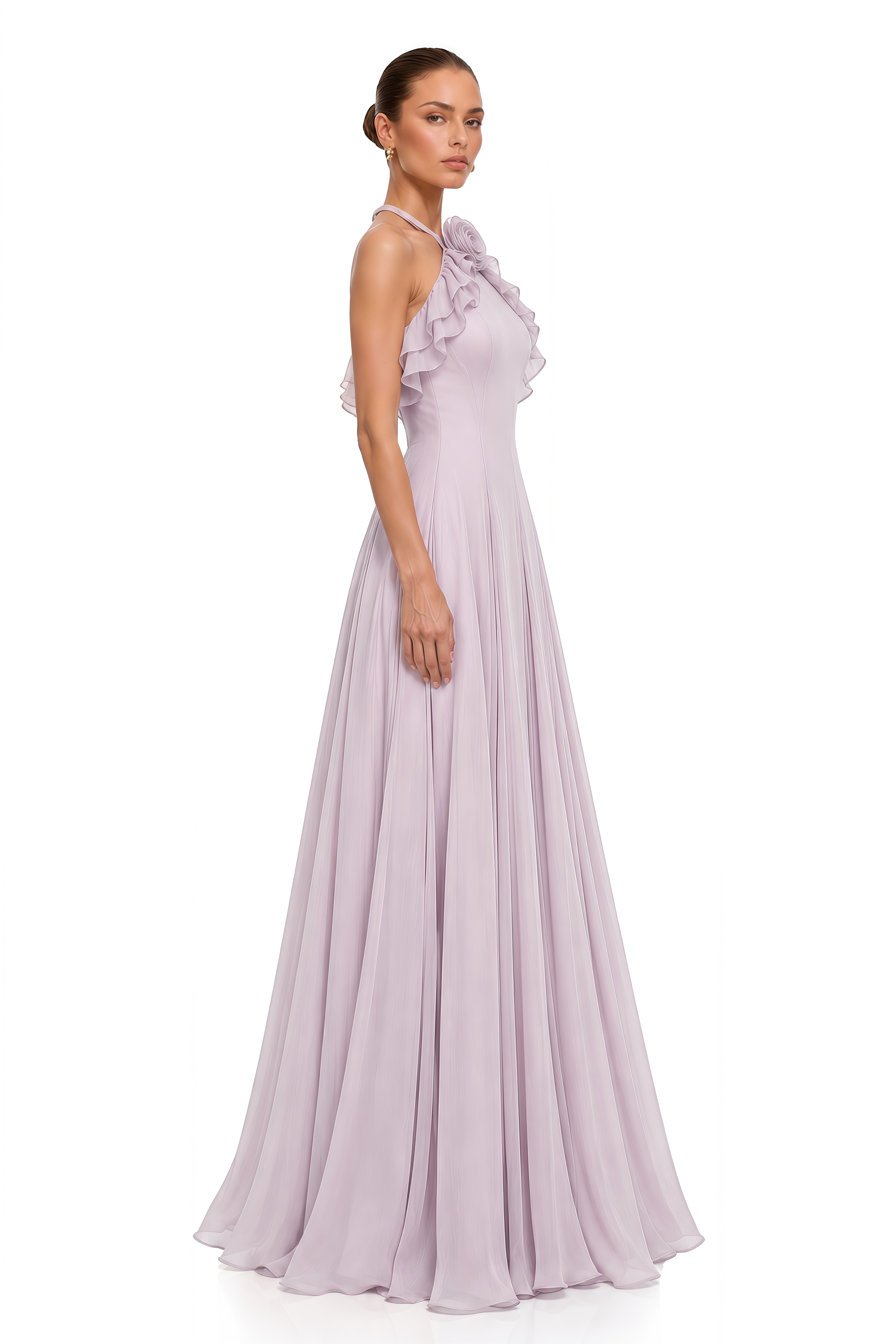 Bianka Purple Pleated Maxi Dress with 3D Florals