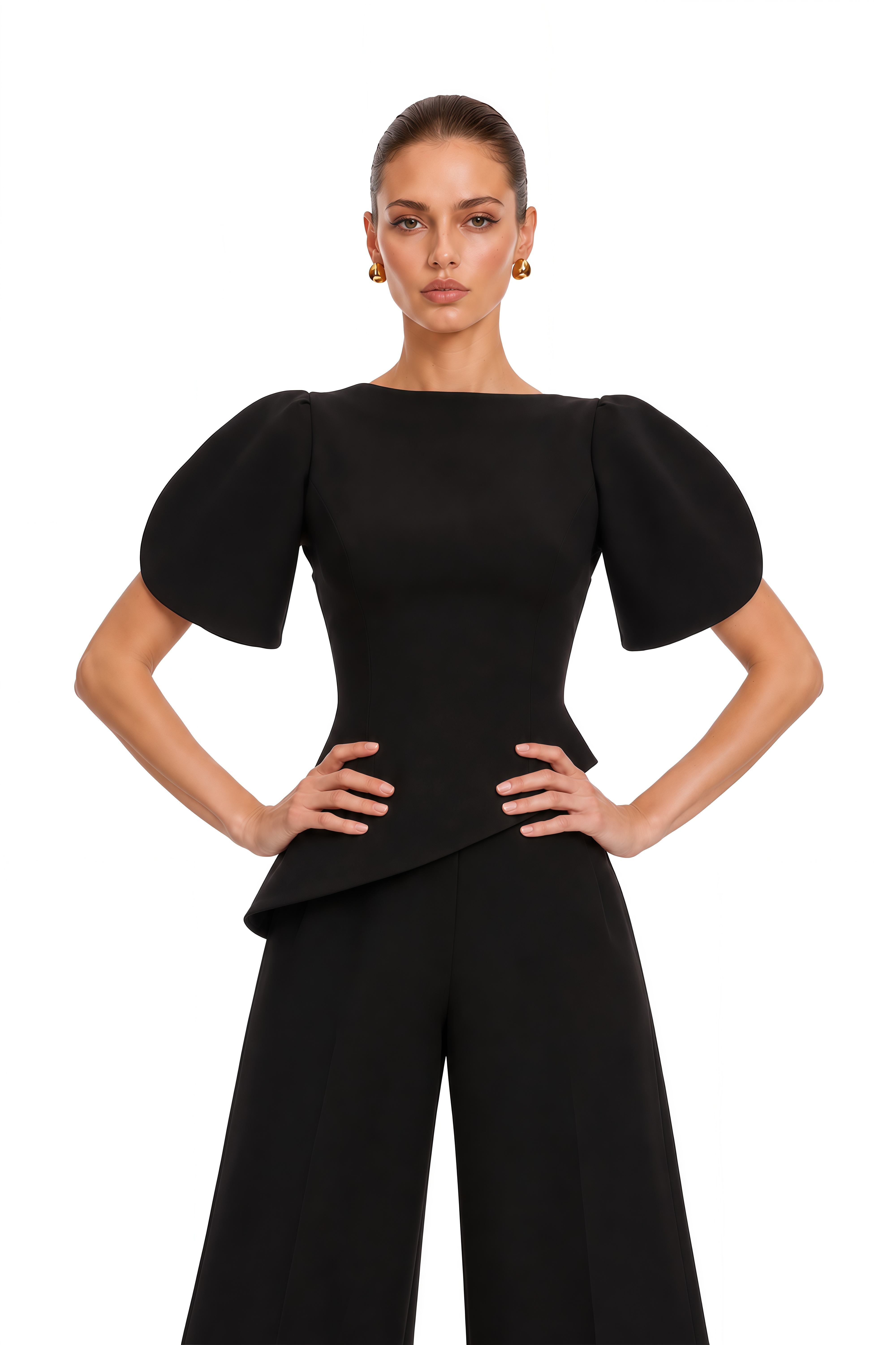 Uliana Black Puff Sleeve Top & Trousers Set