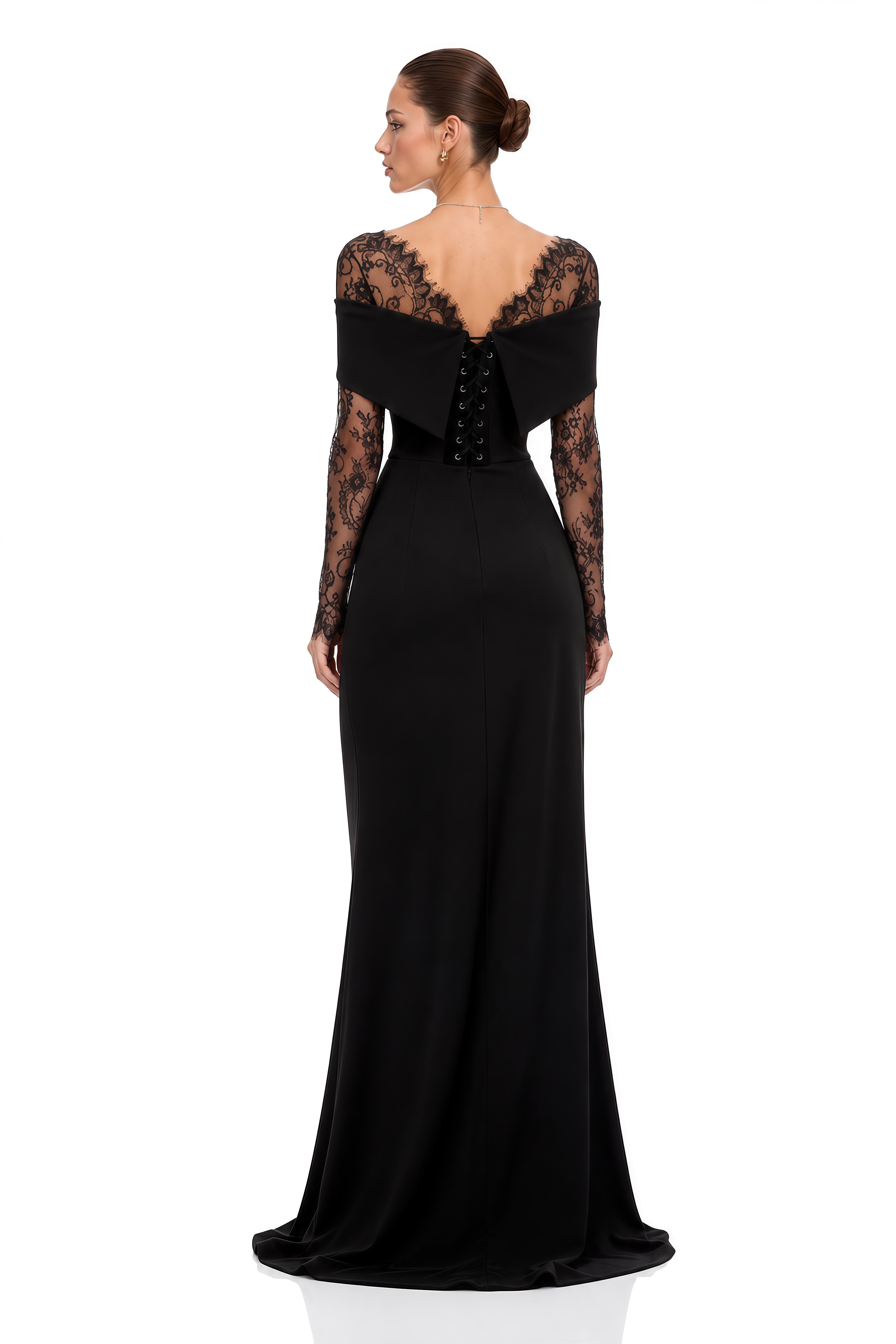 Georgiana Black Lace Panel Flared Maxi Gown