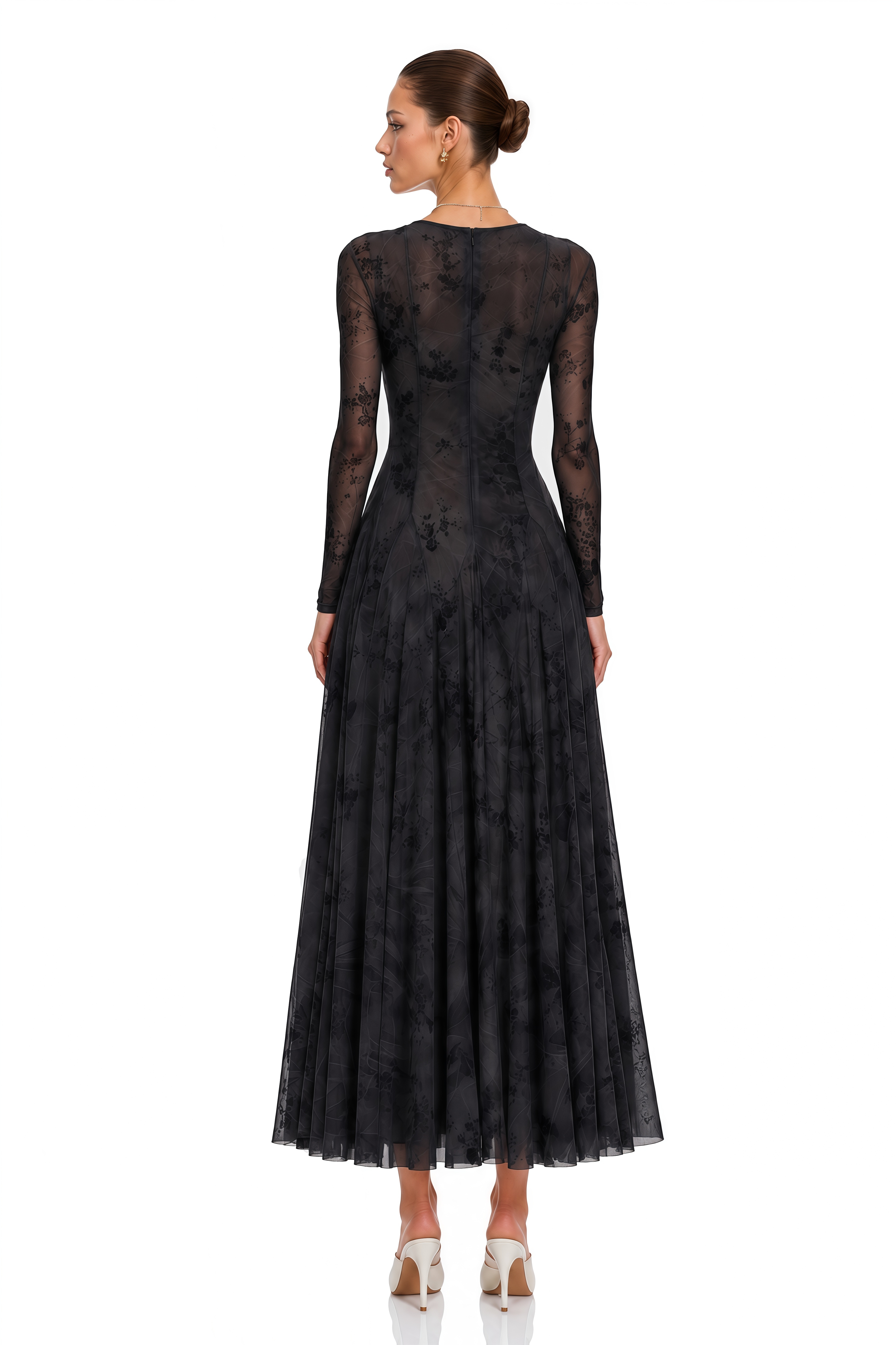 Ariadne Black Flocked Tulle Maxi Dress