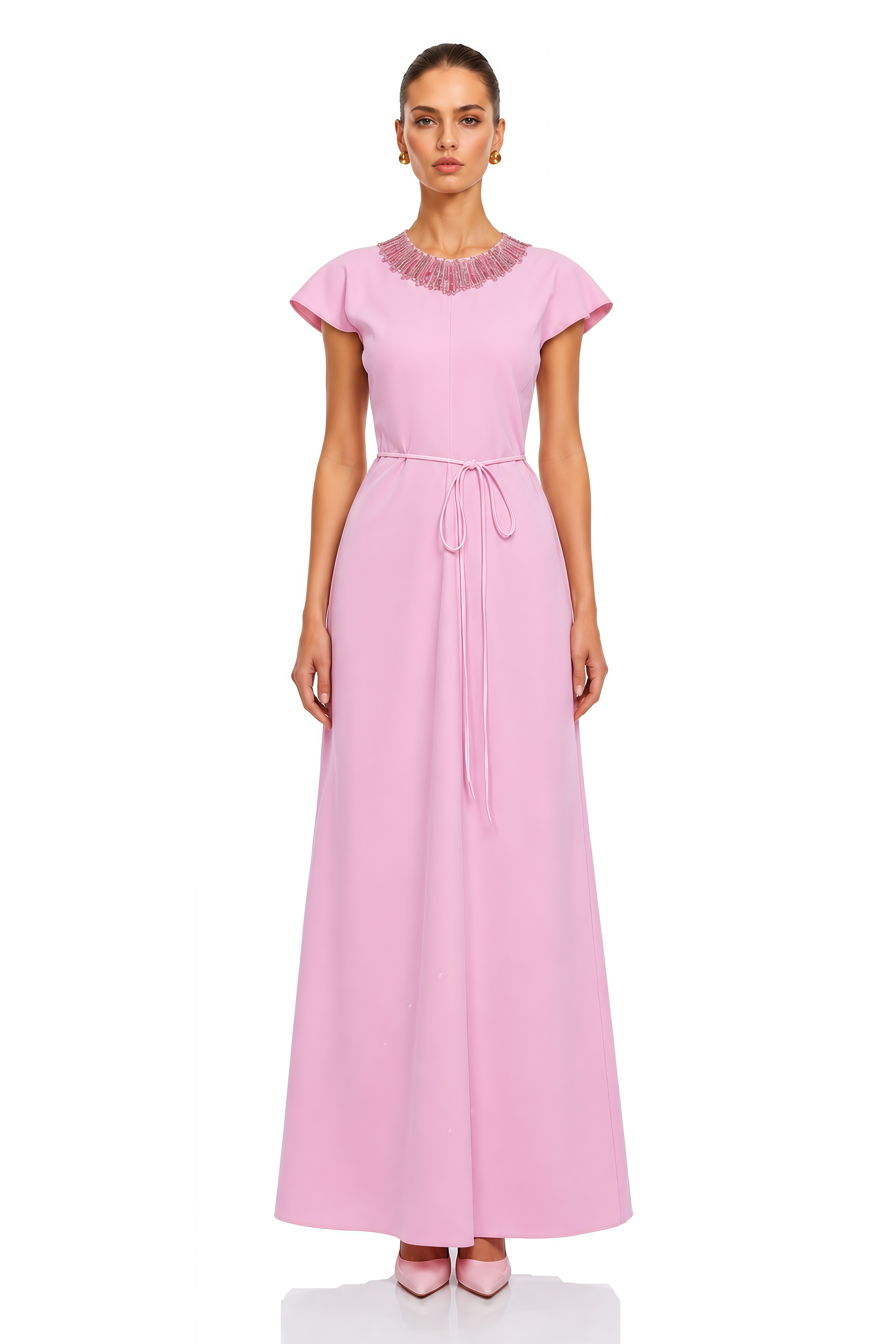 Zoraya Pink Crystal Embellished Maxi Dress