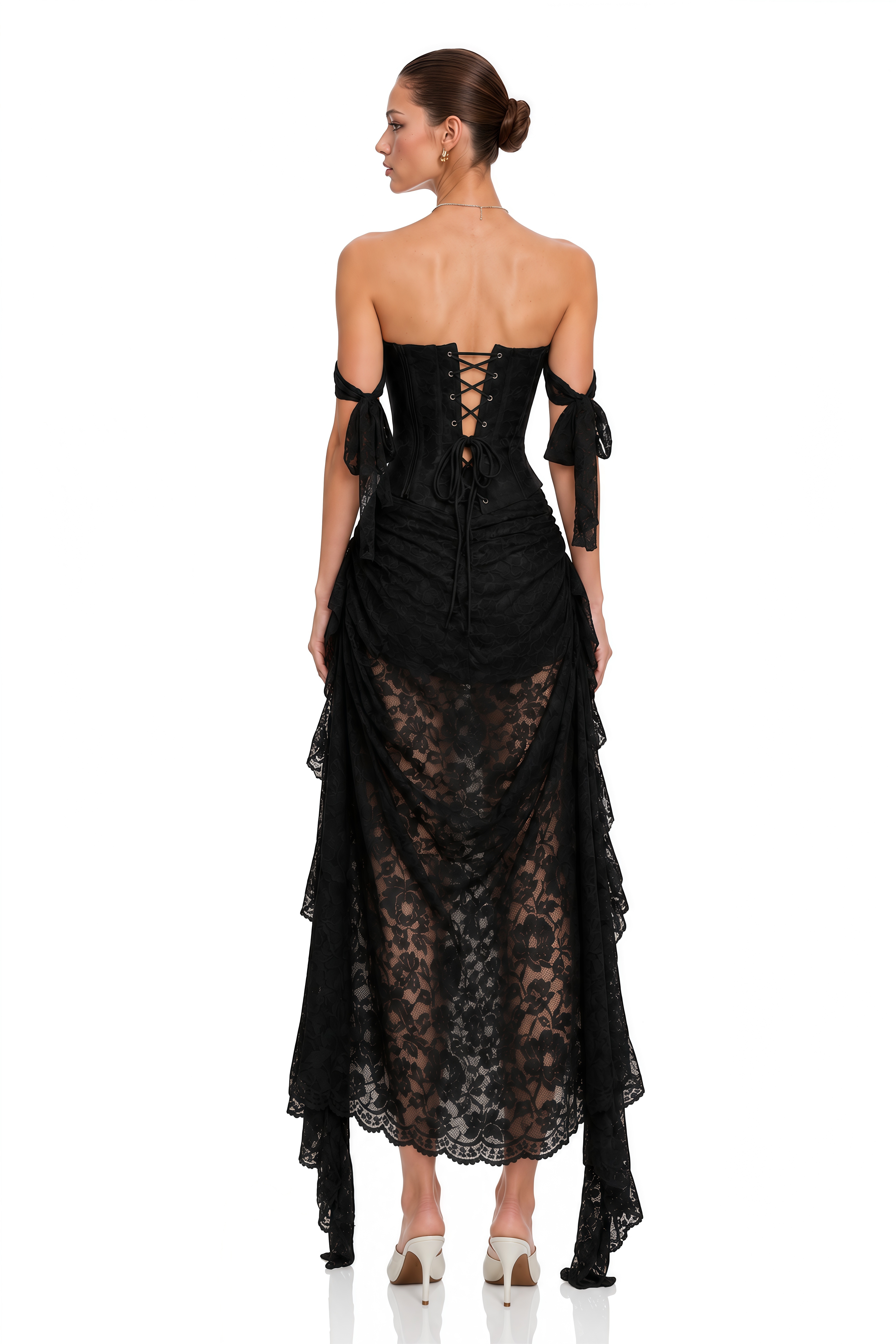 Garance Black Pearl Floral Lace Top & Skirt Set
