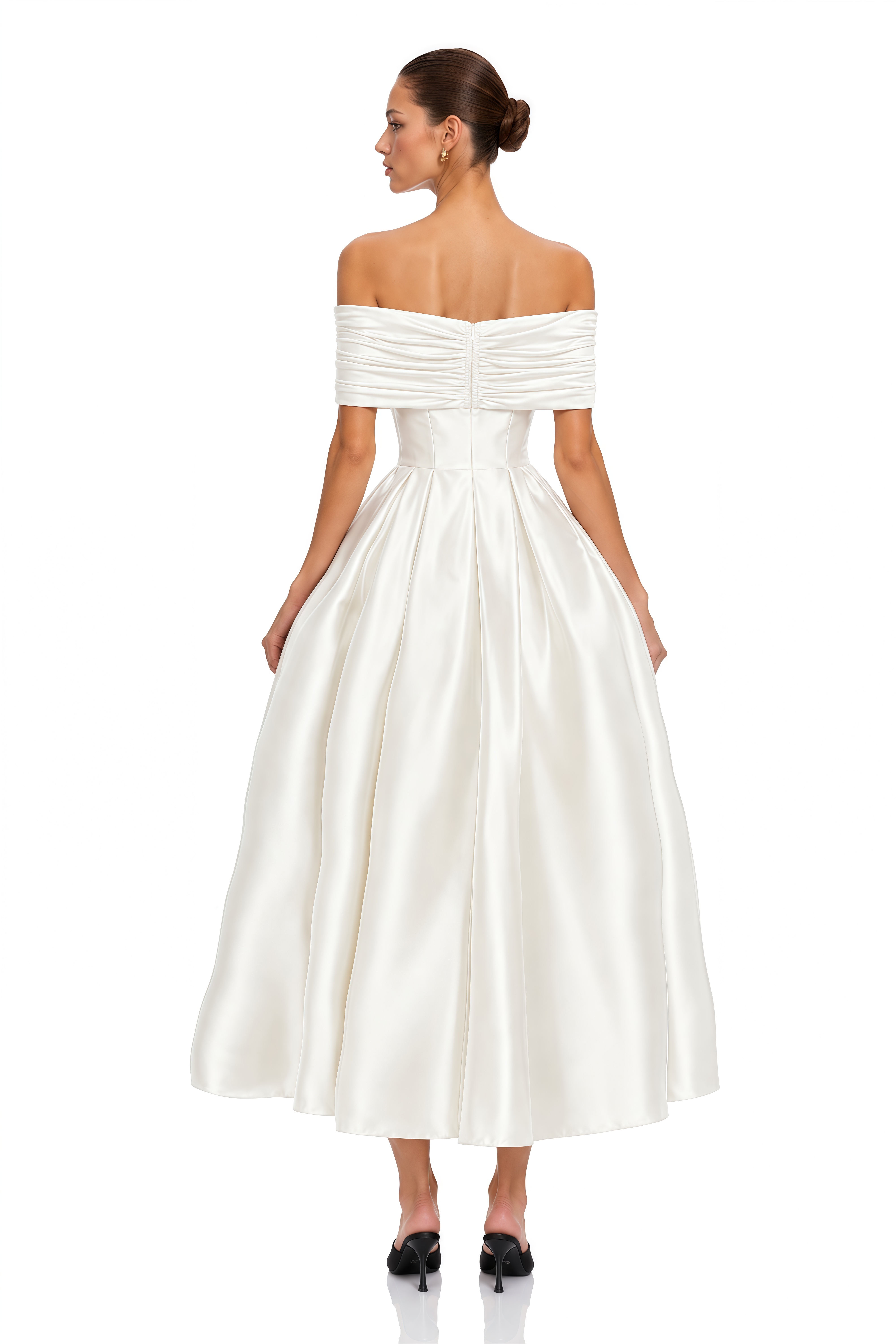 Ainara White Off Shoulder Polished Midi Dress