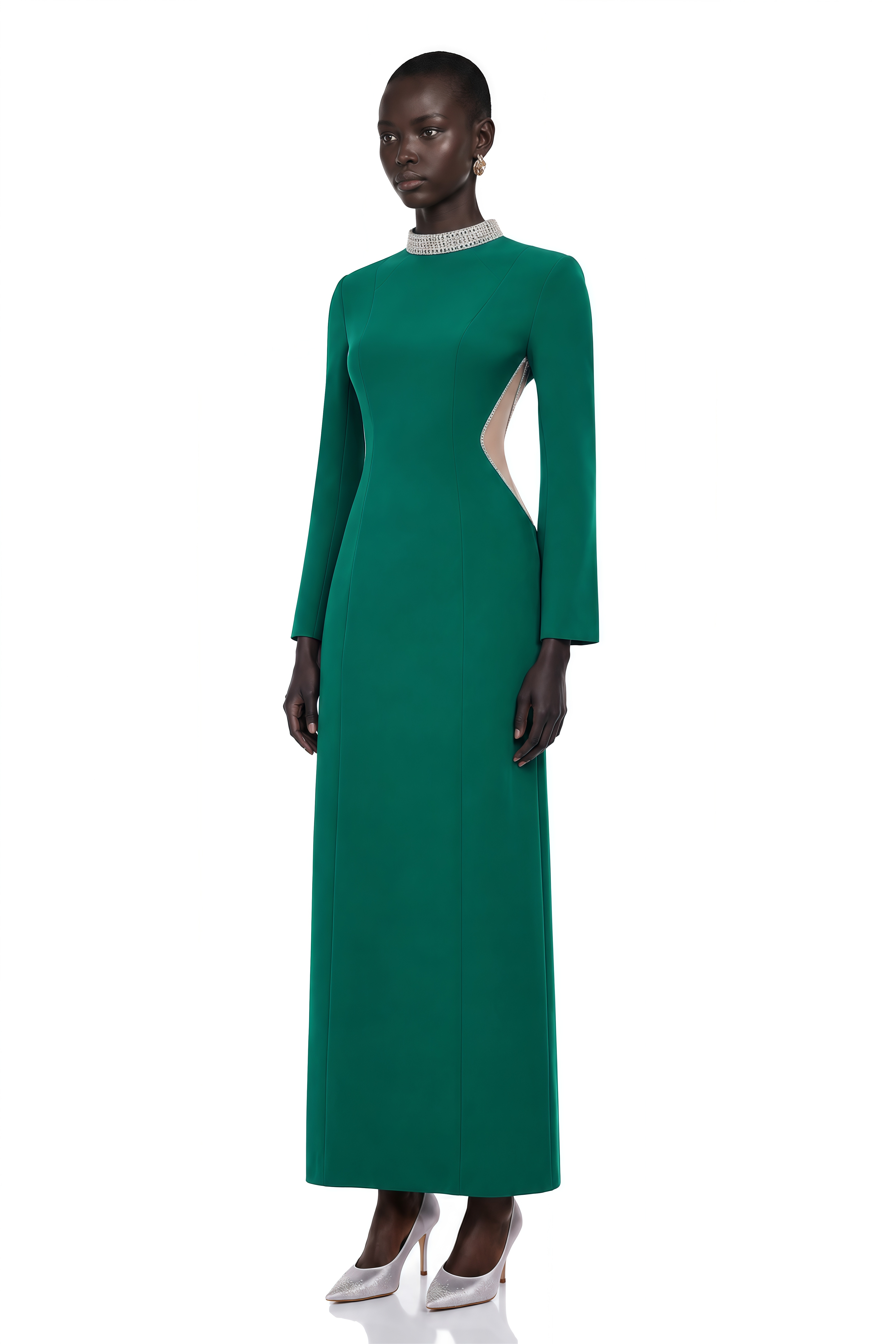 Hadley Green Cut-Out Crystal Maxi Dress