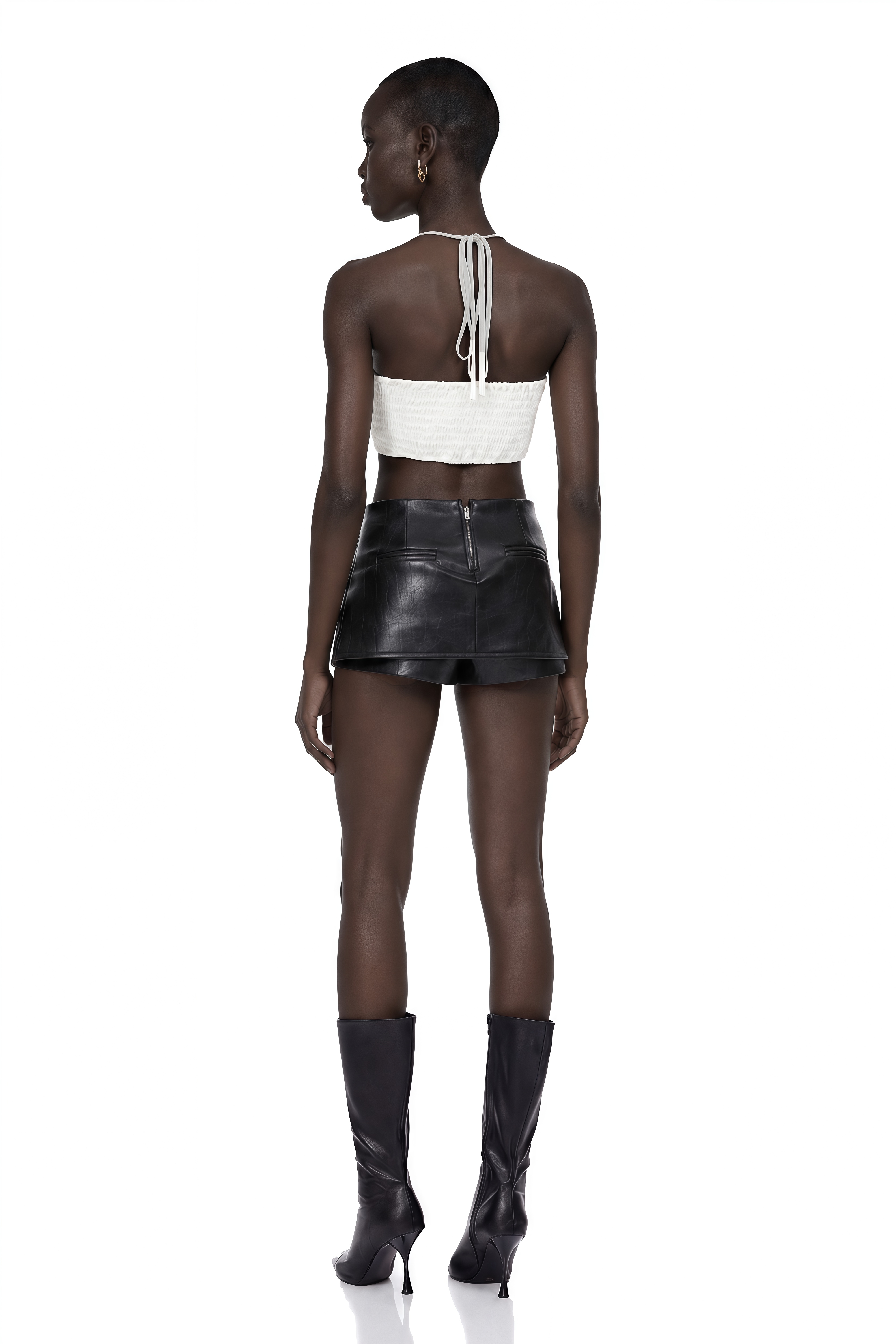 Leah White Halterneck 3D Petal Cropped Top