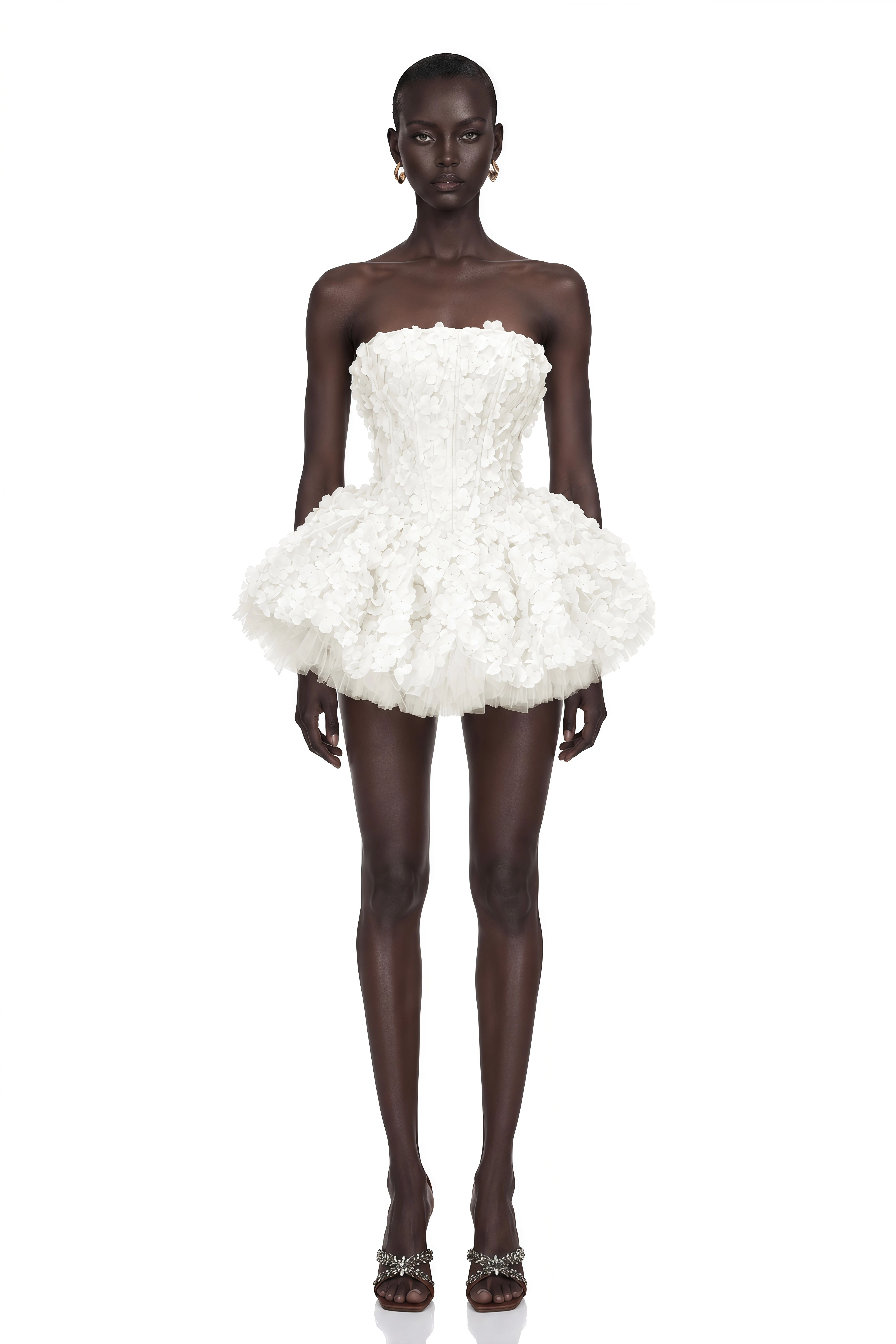 June White 3D Petal Puff Mini Dress