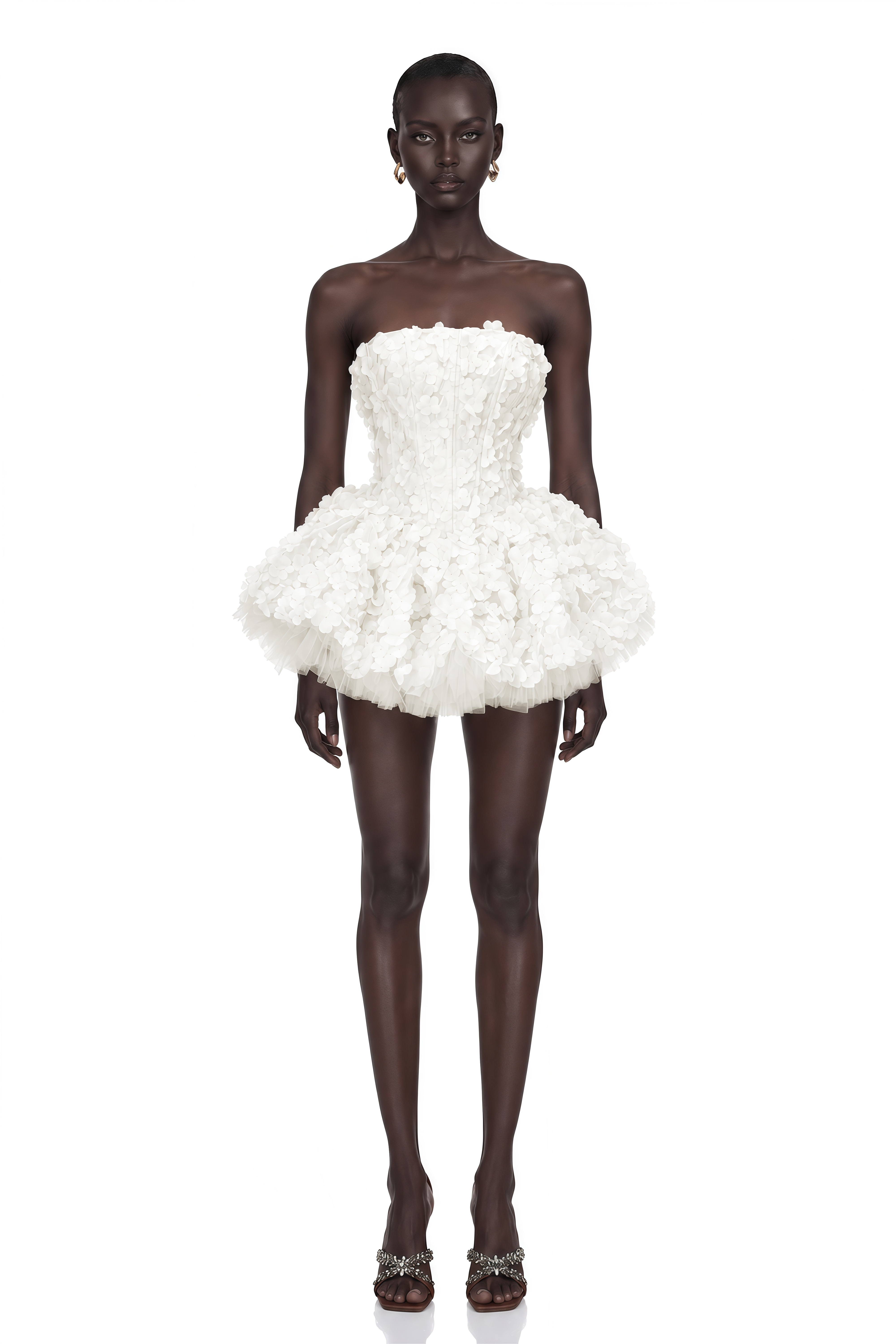June White 3D Petal Puff Mini Dress