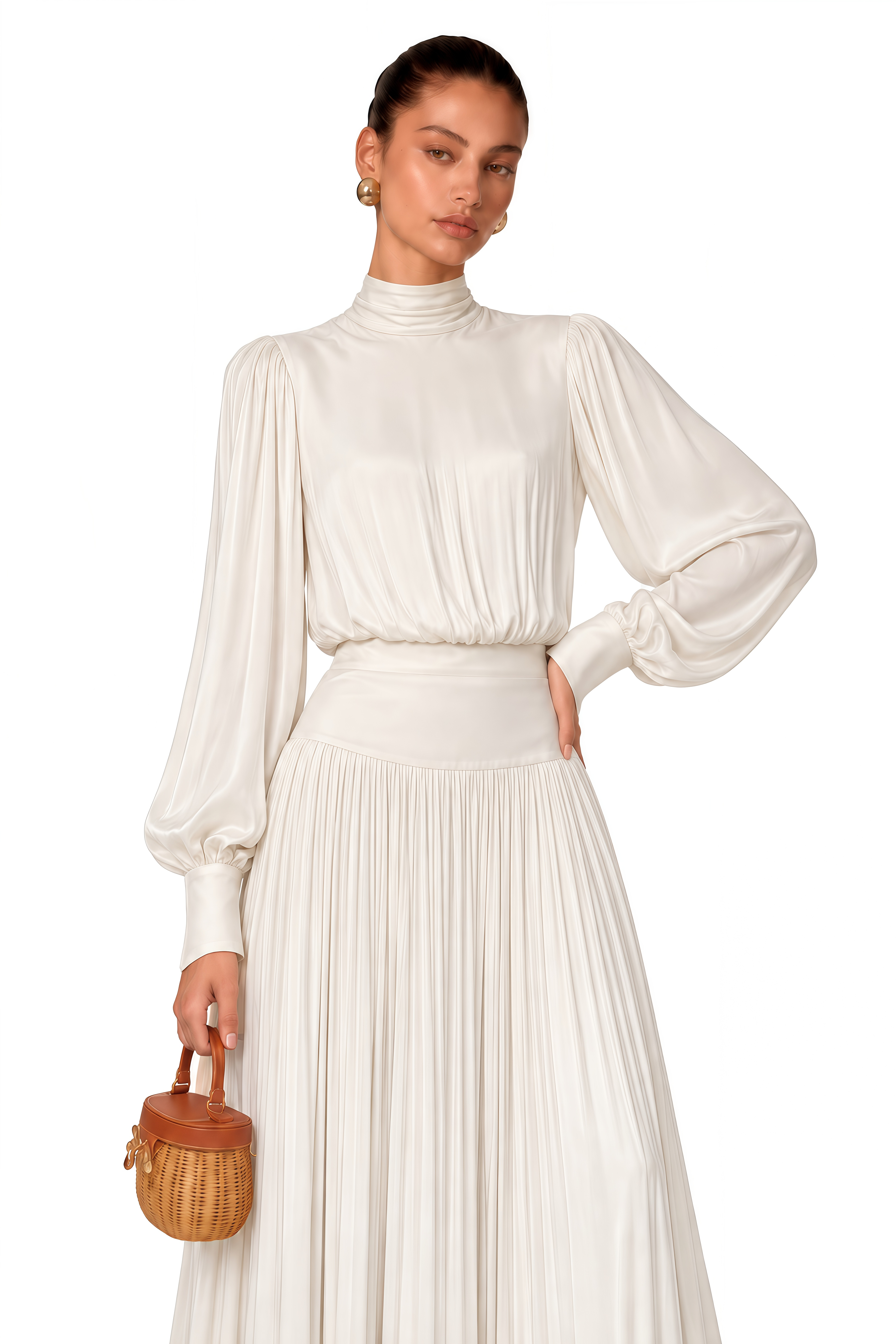 Valerie Neutral Self-Tie Pleated Maxi Dress