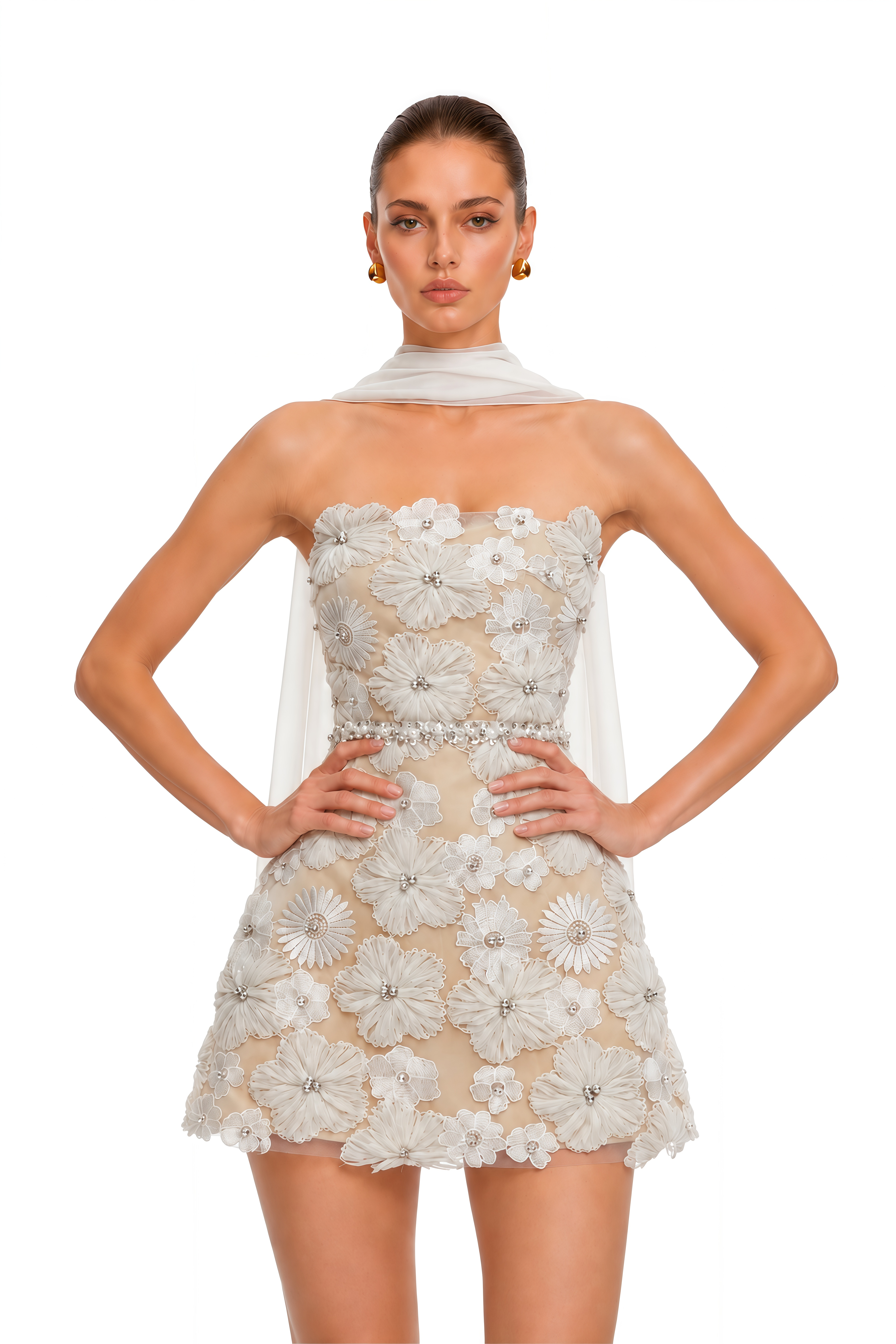 Katrina White Floral Embroidered Strapless Mini Dress