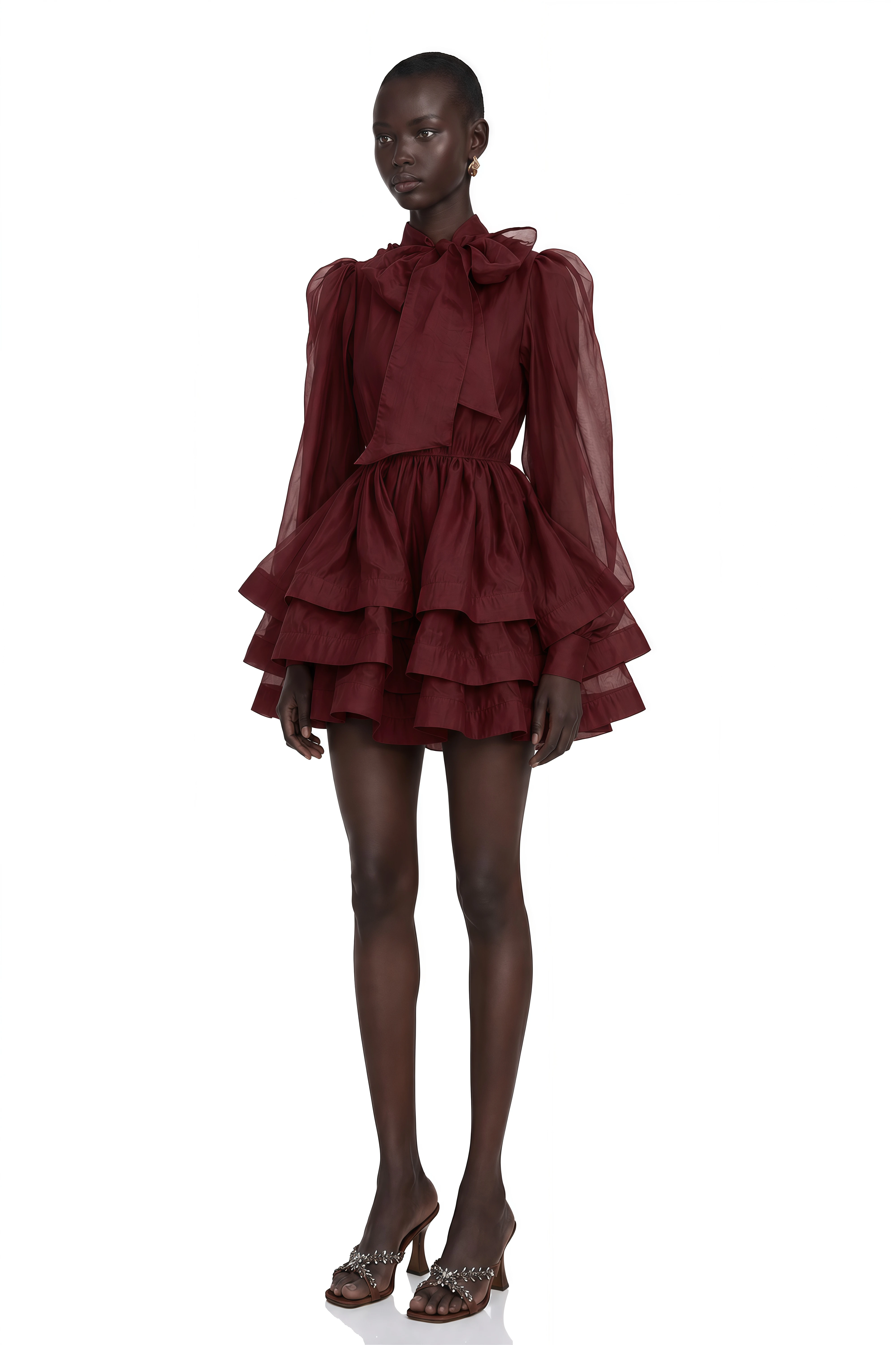 Élodie Tiered Flared Mini Dress in Red