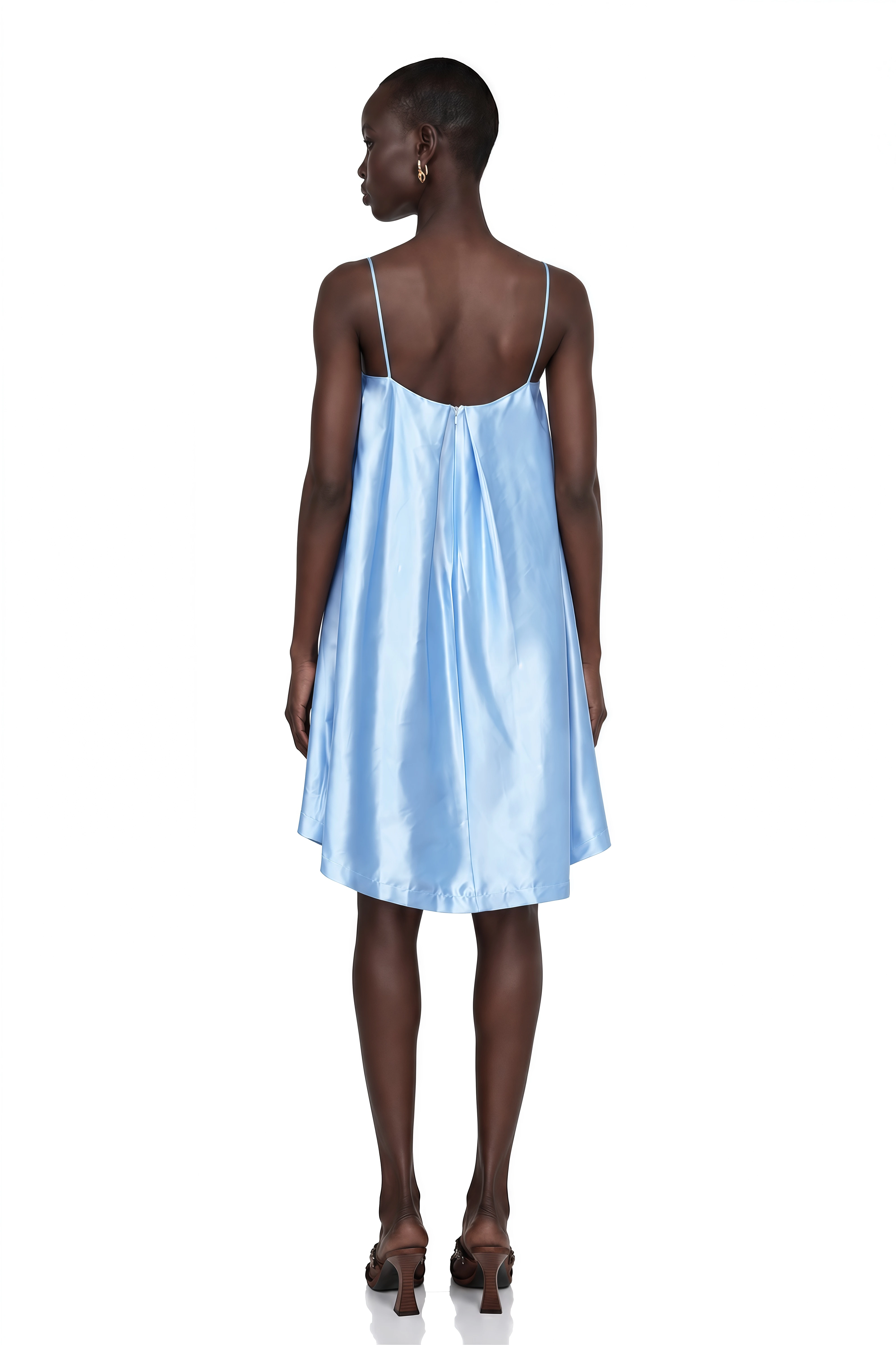 Avril Blue Floral Embroidered Satin Mini Dress