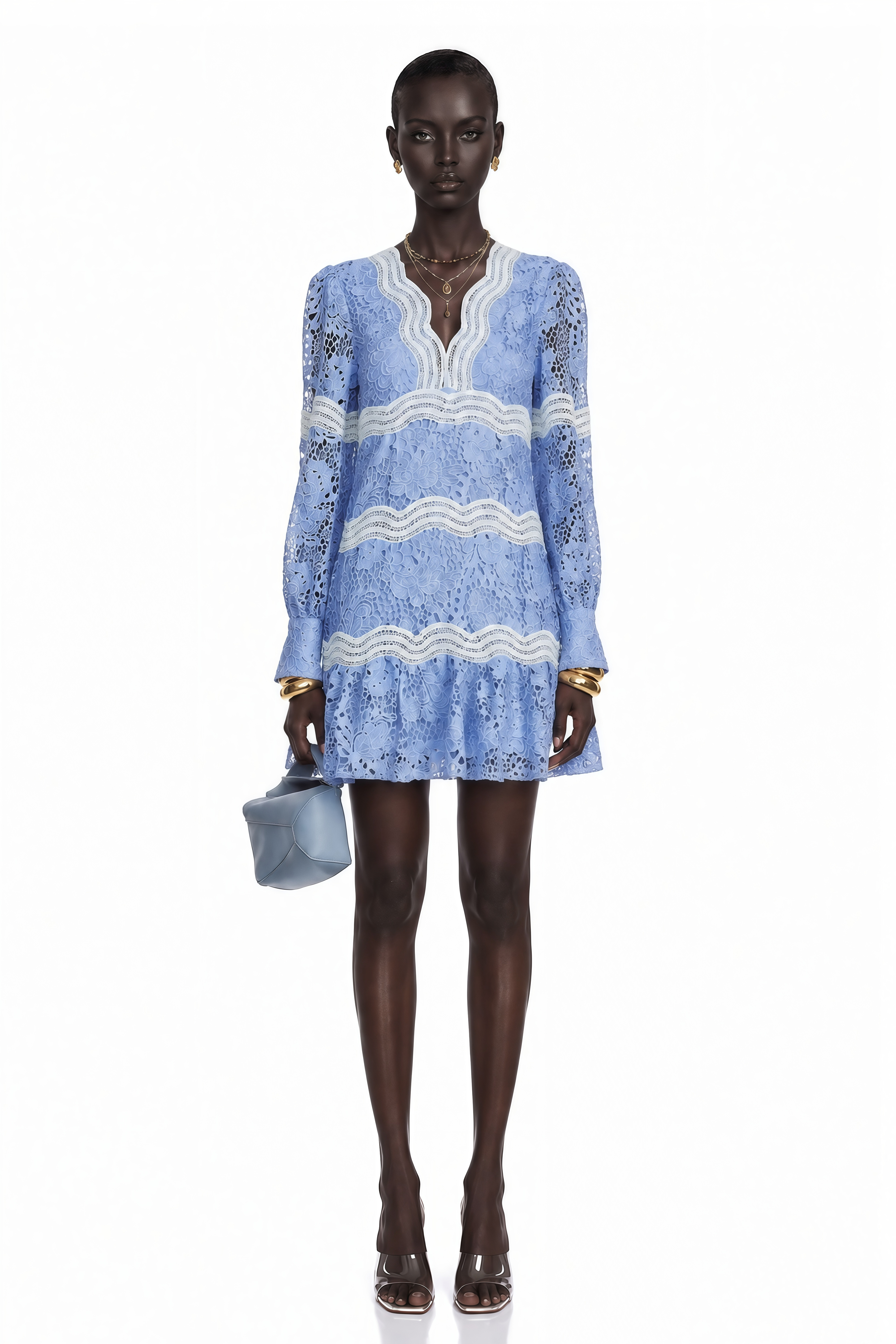 Gaëlle V-Neck Floral Embroidered Mini Dress
