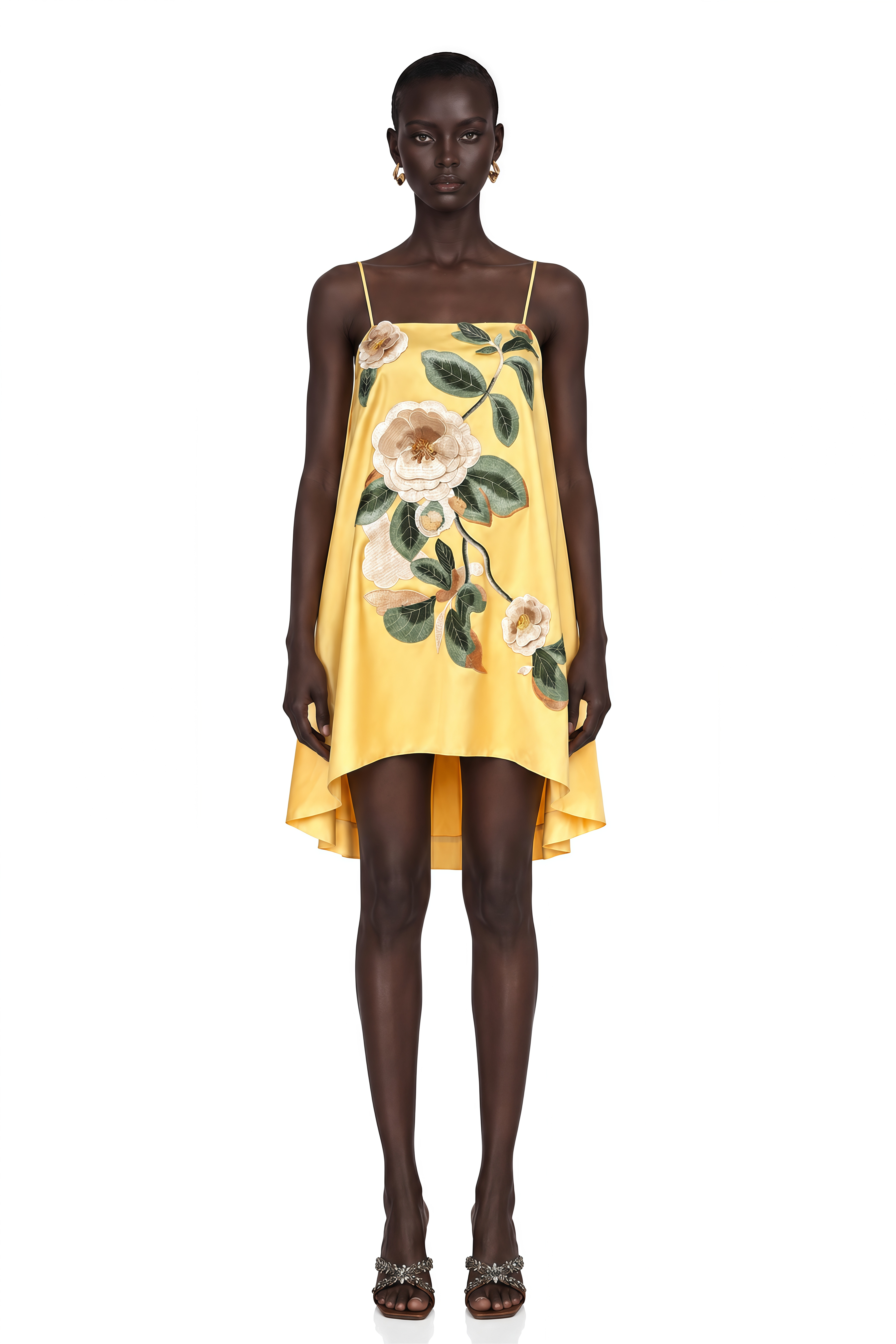 Avril Yellow Floral Embroidered Mini Dress