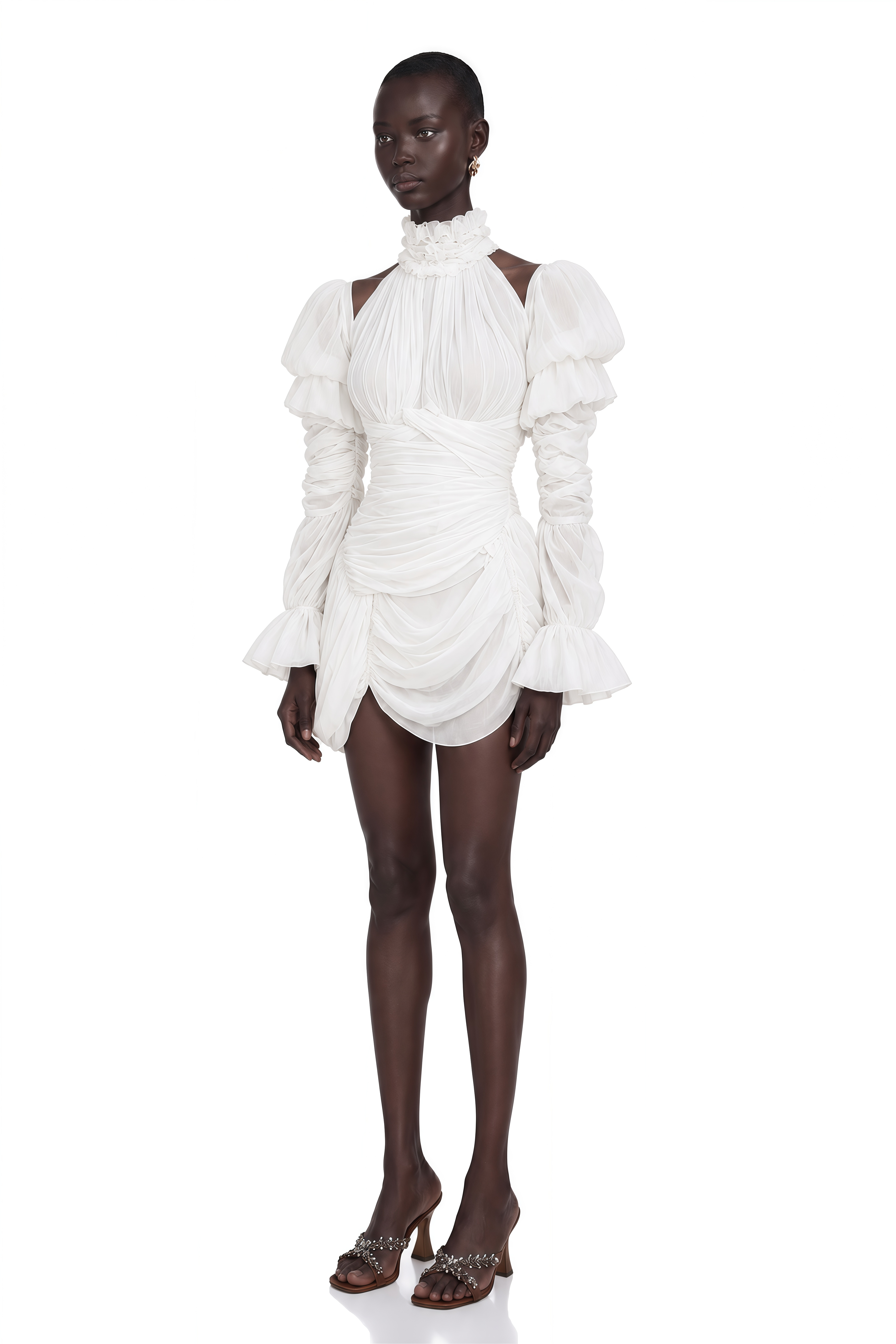 Déotille White Asymmetrical Ruched Mini Dress