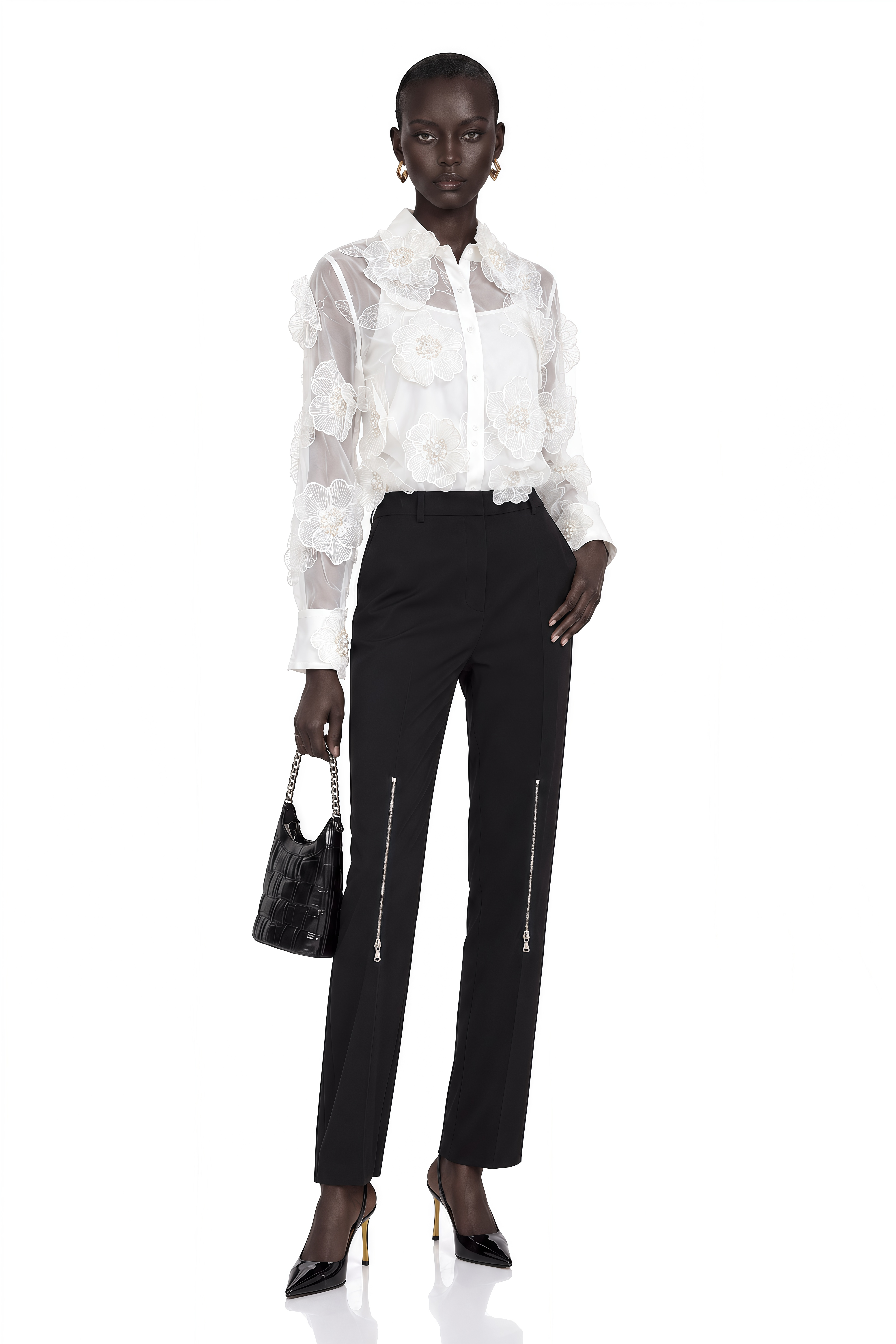 Béatrix White Embellished Semi-Sheer Shirt